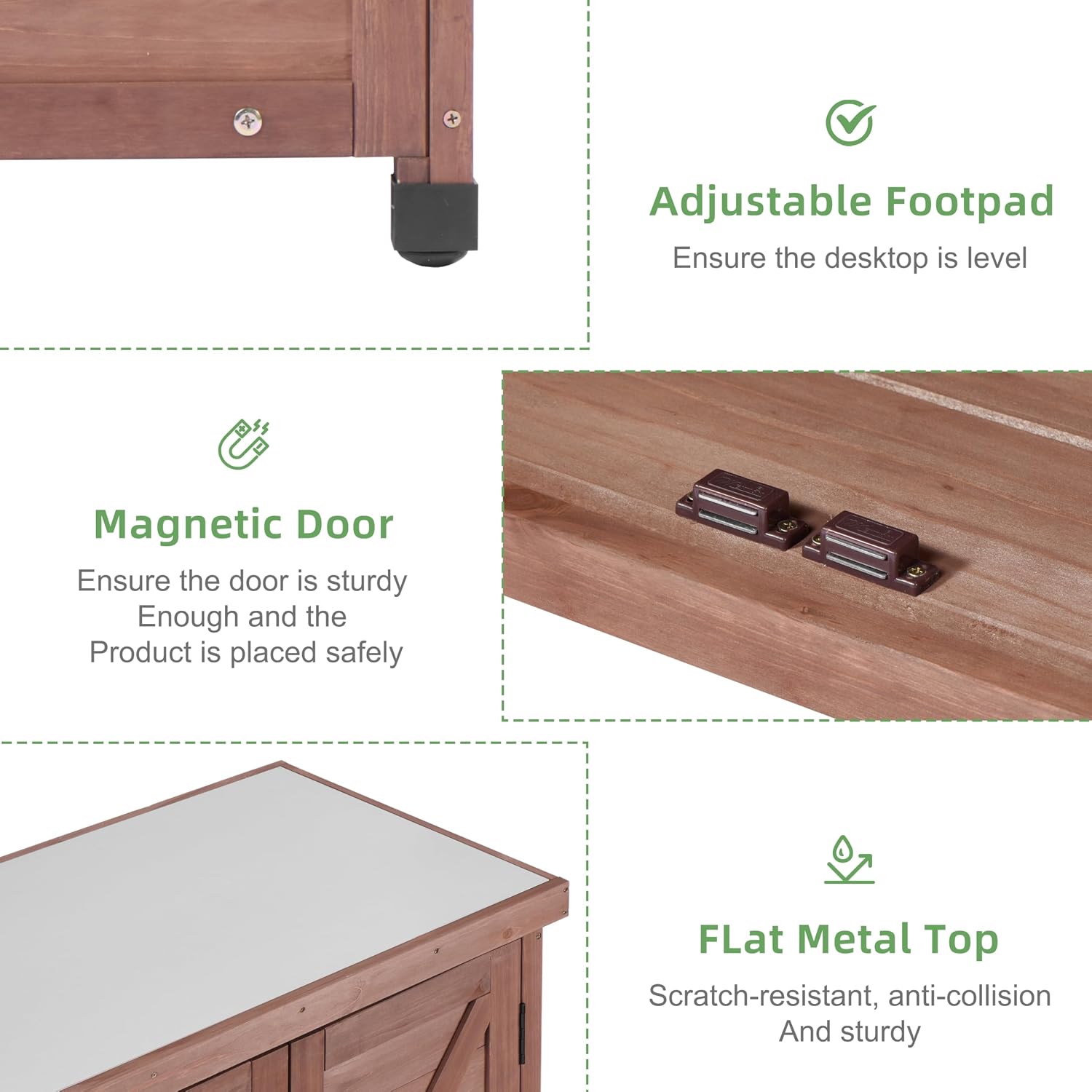 Potting Bench with Storage Cabinet and Metal Table Top for Outdoor Patio, Garden Furniture Wood Workstation