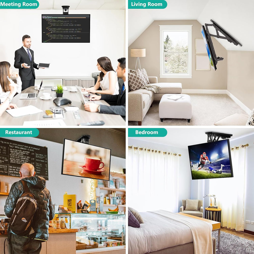 WALI Motorized Ceiling TV Mount with Remote, Electric Flip Down TV Bracket for 32 to 70 inch Flat and Curved Screen Up to 77 Lbs, Pitched Roof, Max Mounting Holes 600x400mm (FCM604), Black