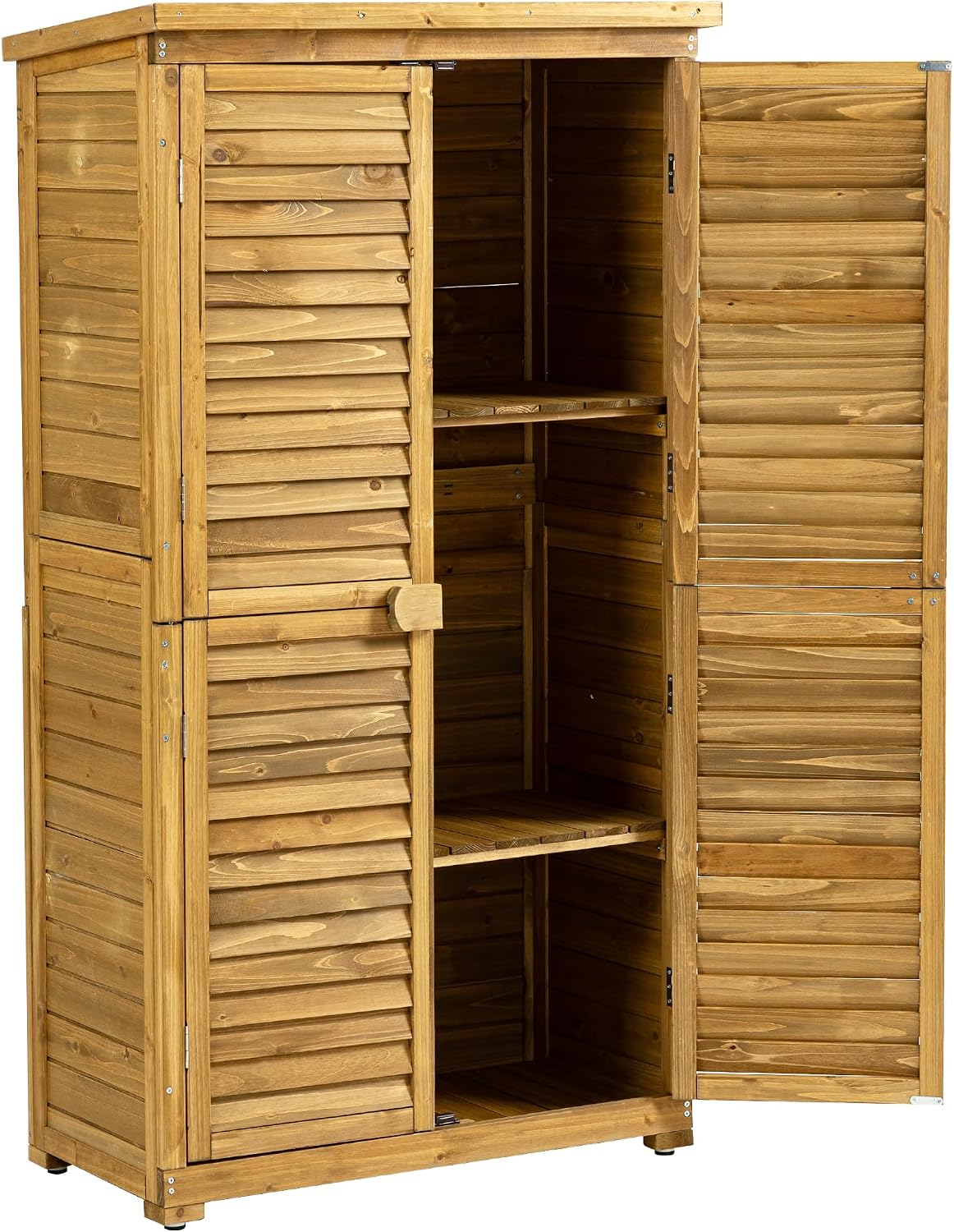 YOPTO Outdoor Wood Storage Cabinet,Garden Shed Tool with Lockable Door and Waterproof Roof,Backyard Building w/ 2 Removable Shelves & Adjustable Feet,for Lawn Patio,34.25' L x 18.5' W x 63' H,Natural