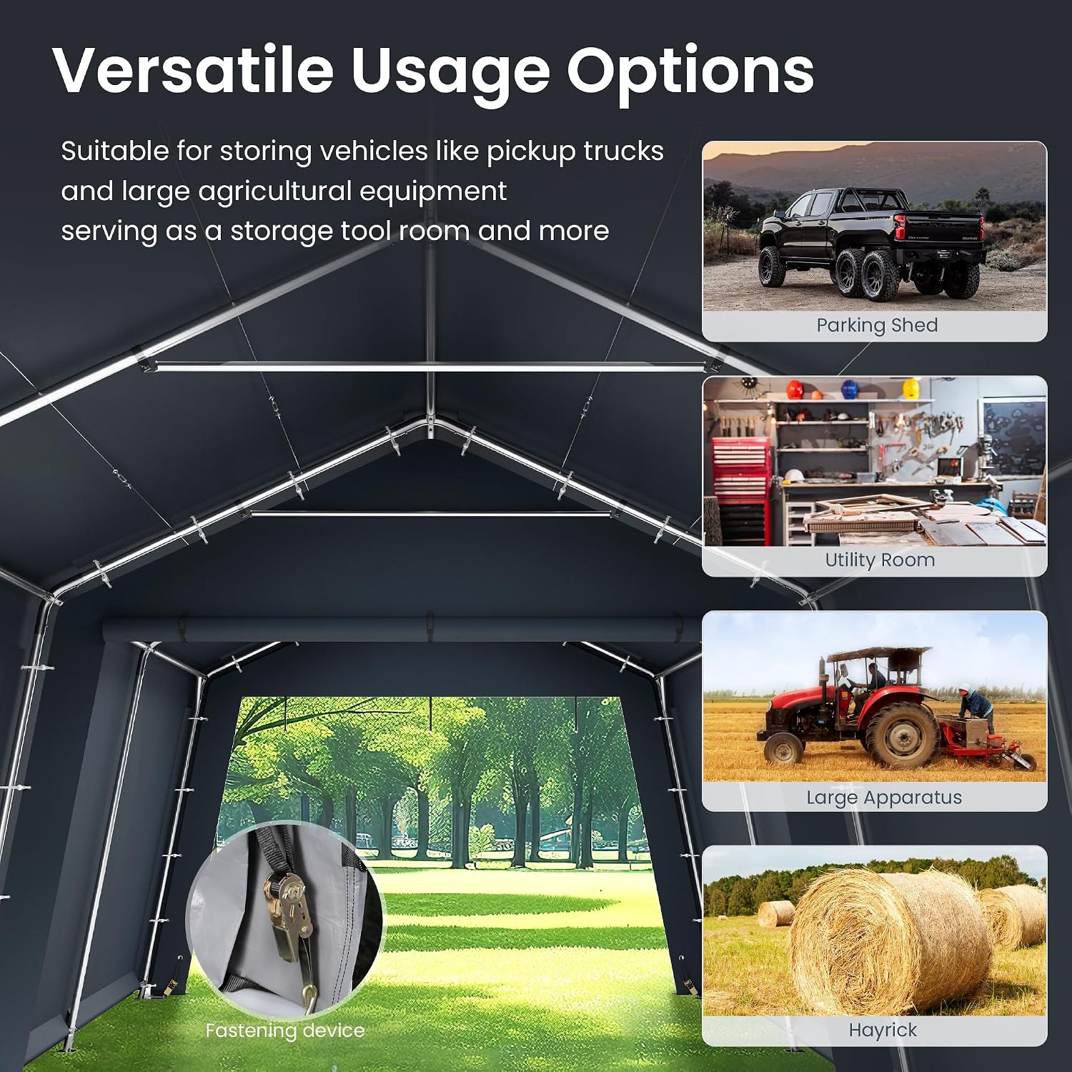 PHI VILLA 13X22ft Carport, Portable Garage Carports Outdoor Storage Shelter Shed Garage Canopy with Rollup Zipper Doors & Waterproof UV Resistant Garages Tent for Cars,Boats,Tools, Motorcycle, Gray