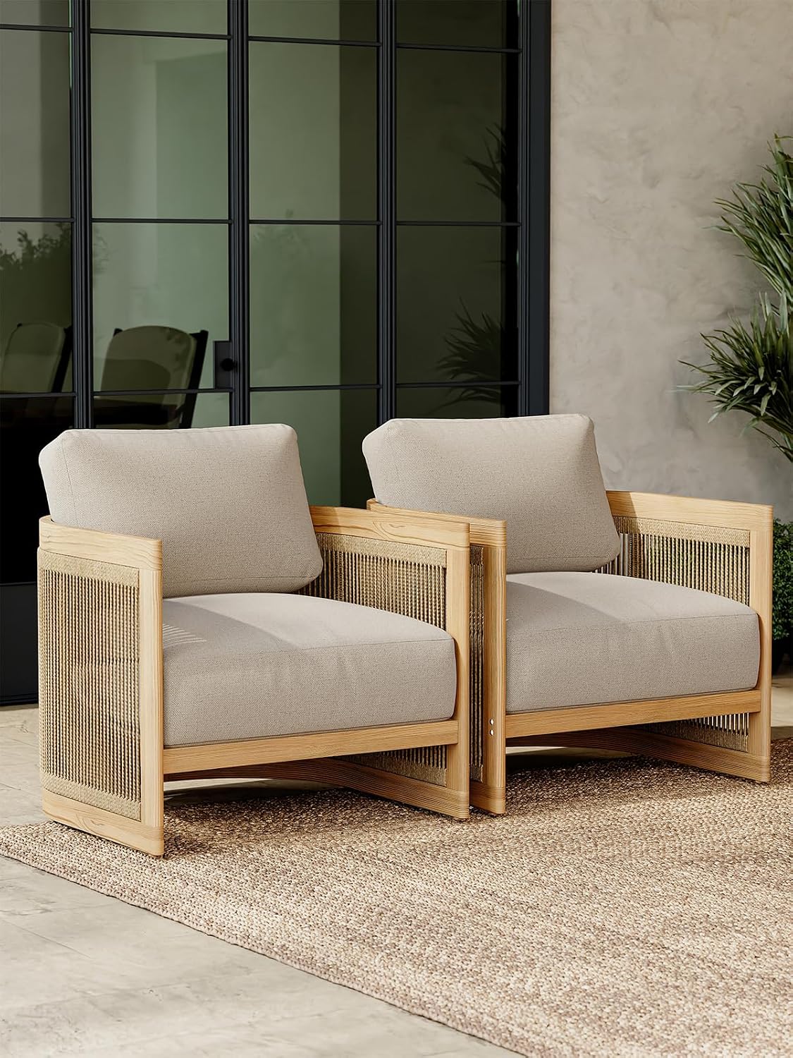 homary 4 Piece Outdoor Combo Sofa Set, All Weather Patio Furniture Set with Cushions and Coffee Table for Garden, Deck and Backyard