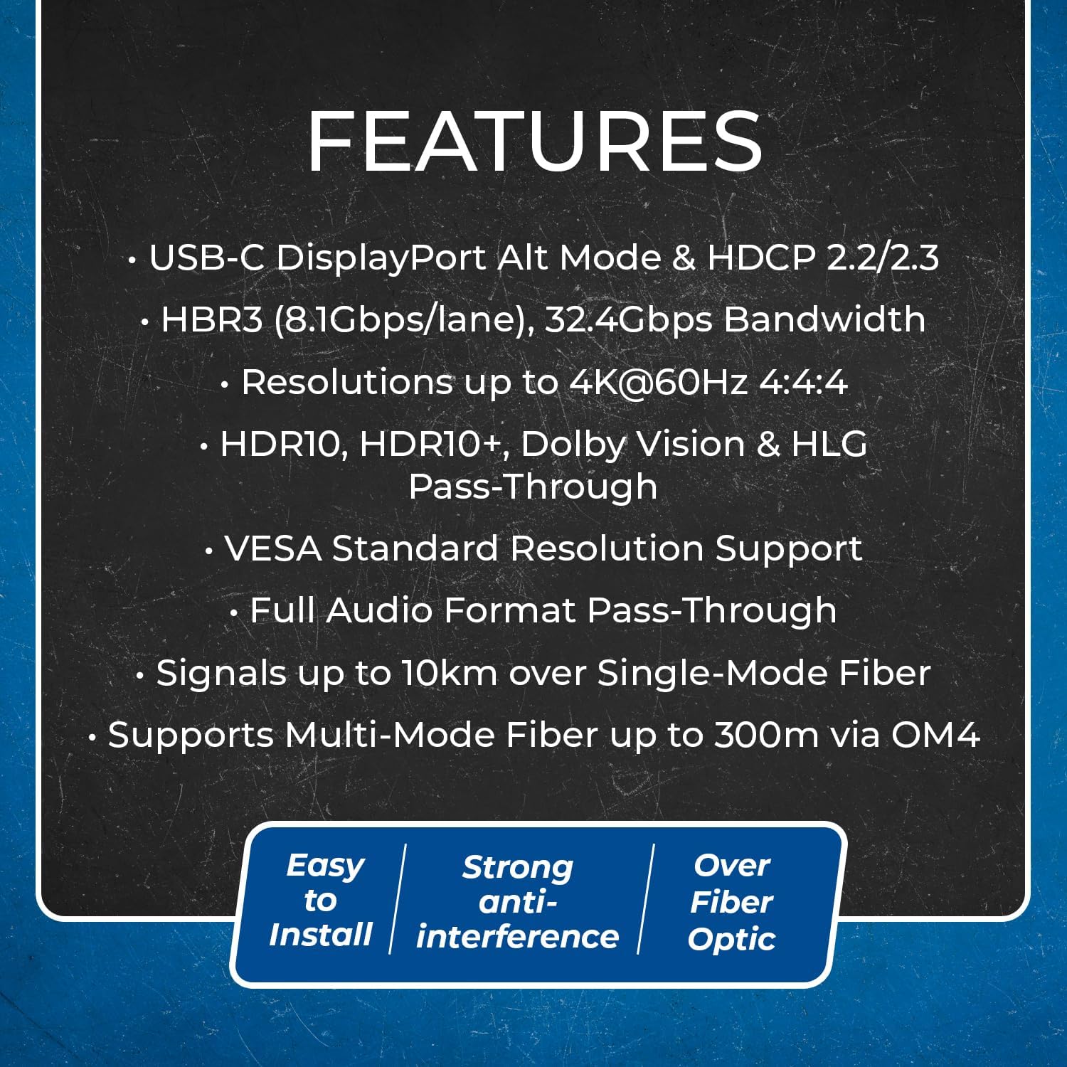 OREI USB-C Extender Over Fiber Optic Balun - ALT Mode UltraHD 4K @ 60Hz 4:4:4 DR, HDR10+, SFP+ - Up to 10 KM in Single Mode - 300M in Multi-Mode