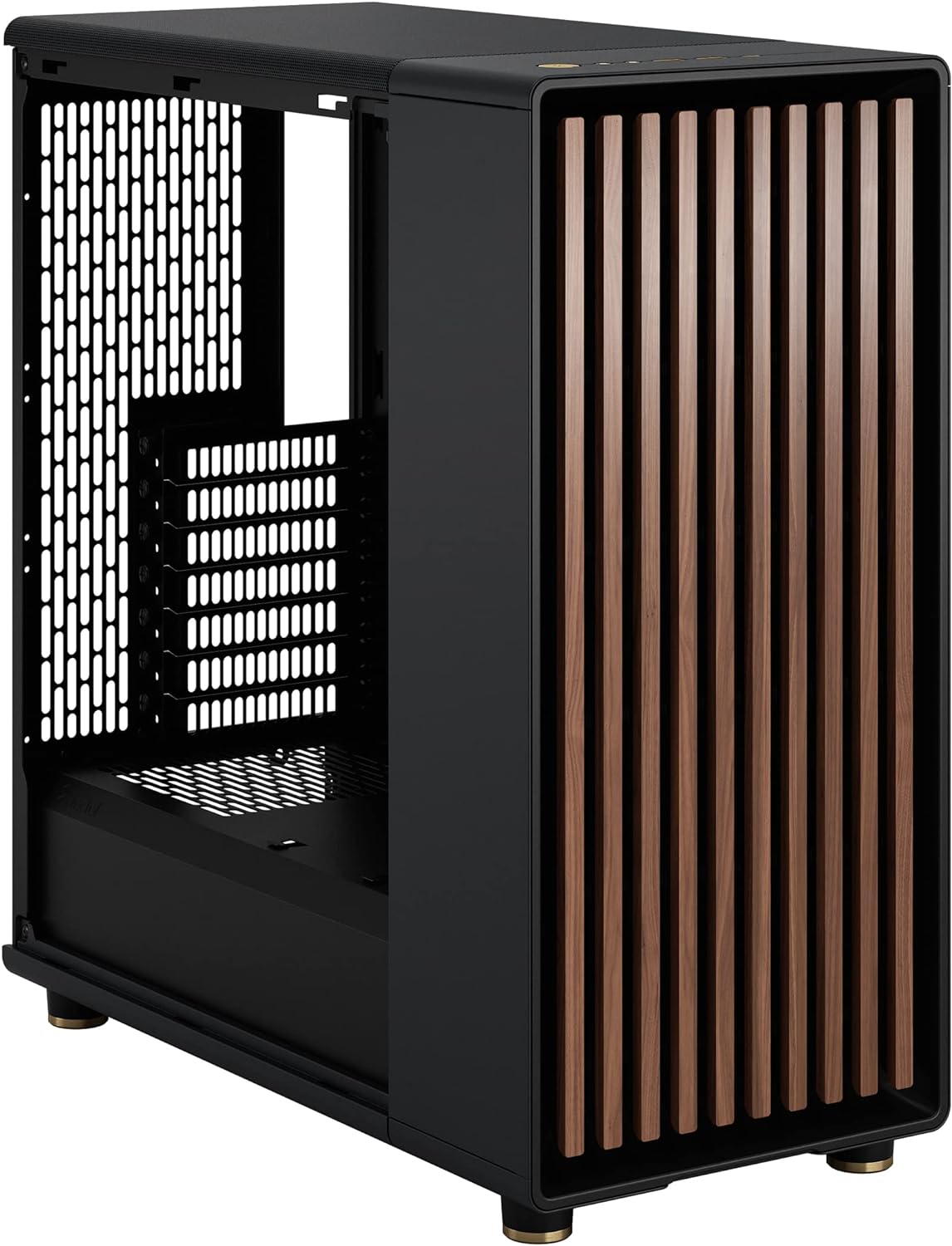 Fractal Design North Charcoal Black Tempered Glass Dark - Genuine Walnut Wood Front - Glass Side Panel - Two 140mm Aspect PWM Fans Included - Type C USB - ATX Airflow Mid Tower PC Gaming Case