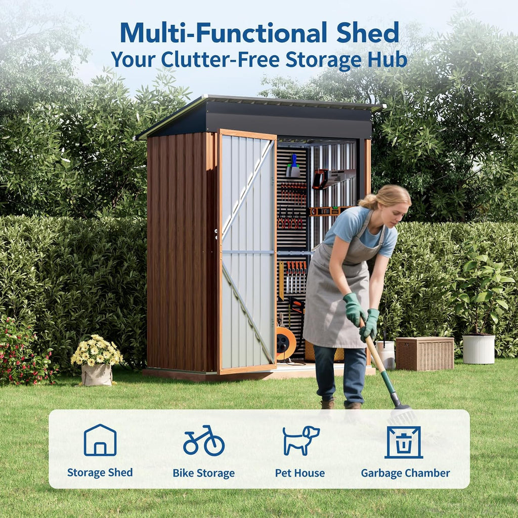 3x5FT Outdoor Storage Shed, Metal Garden Shed with with Floor Base,Updated Frame Structure & Lockable Door, Large Tool Shed for Backyard, Patio,Lawn,Utility & Bike Storage