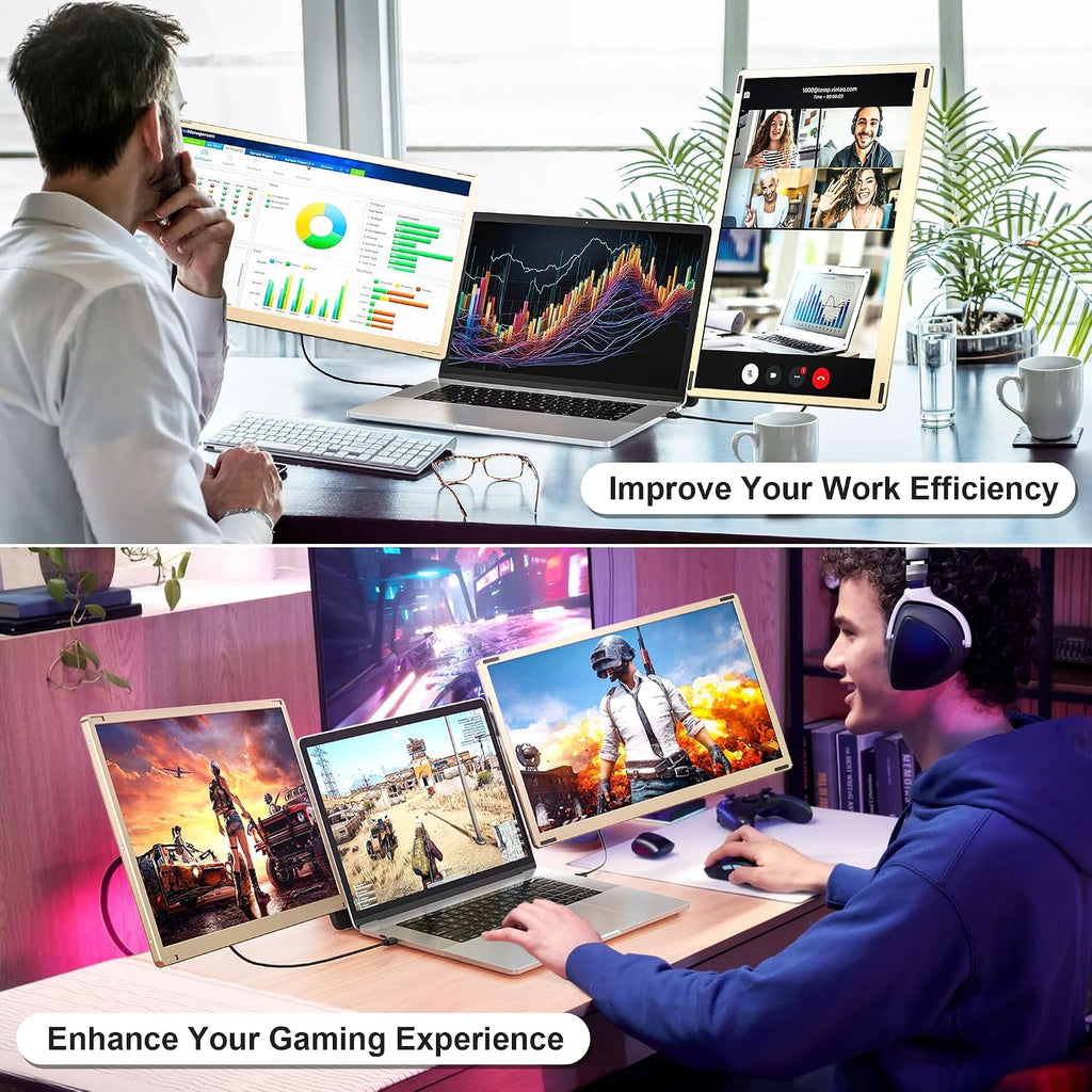 15.6' Laptop Screen Extender, Laptop Monitor Extender 120% sRGB FHD 1080P IPS Type-C/HDMI/USB-A Plug & Play Portable Triple Monitor for 13'-17' Laptops Compatible with Mac, Wins, Android, Chrome