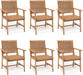 PHI VILLA Outdoor Acacia Wood Dining Chairs Set of 6, Armchairs with Strong Wicker Back & Seat, Farmhouse Style Teak Patio Deck Yard Balcony Garden Furniture