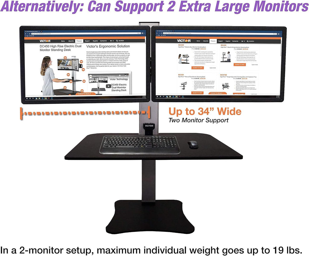 Victor DC475 High Rise Electric Triple Monitor Standing Desk Converter | Three Large Monitor Sit-Stand Desk | 28' Wide Work Surface | Compatible with Any Standard Desk | Adjustable Monitor Holder