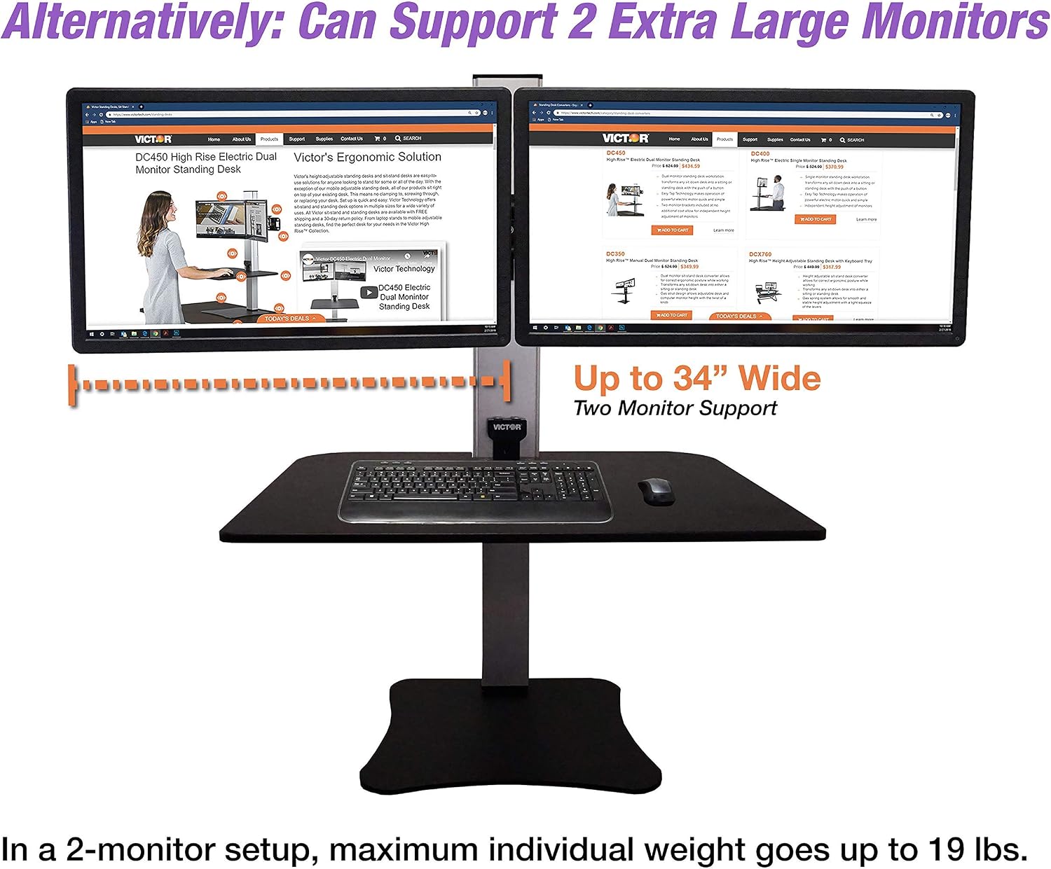 Victor DC475 High Rise Electric Triple Monitor Standing Desk Converter | Three Large Monitor Sit-Stand Desk | 28' Wide Work Surface | Compatible with Any Standard Desk | Adjustable Monitor Holder