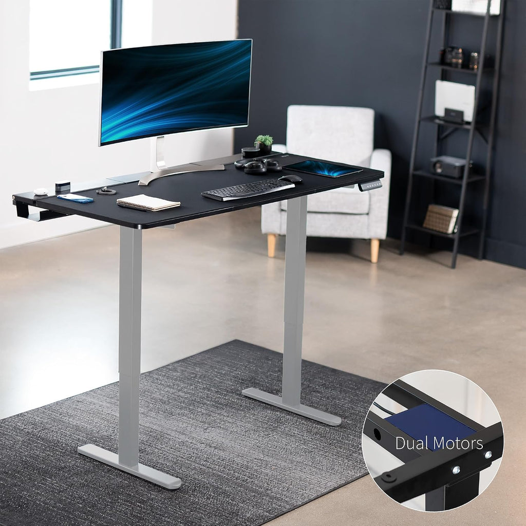 VIVO Electric 60 x 30 inch Standing Desk with Concealed Cable Trays and Full-Size Mouse Pad, Dual Motor Memory Controller Height Adjustment, Black Top Gray Frame, DESK-KIT-E2G-P3B