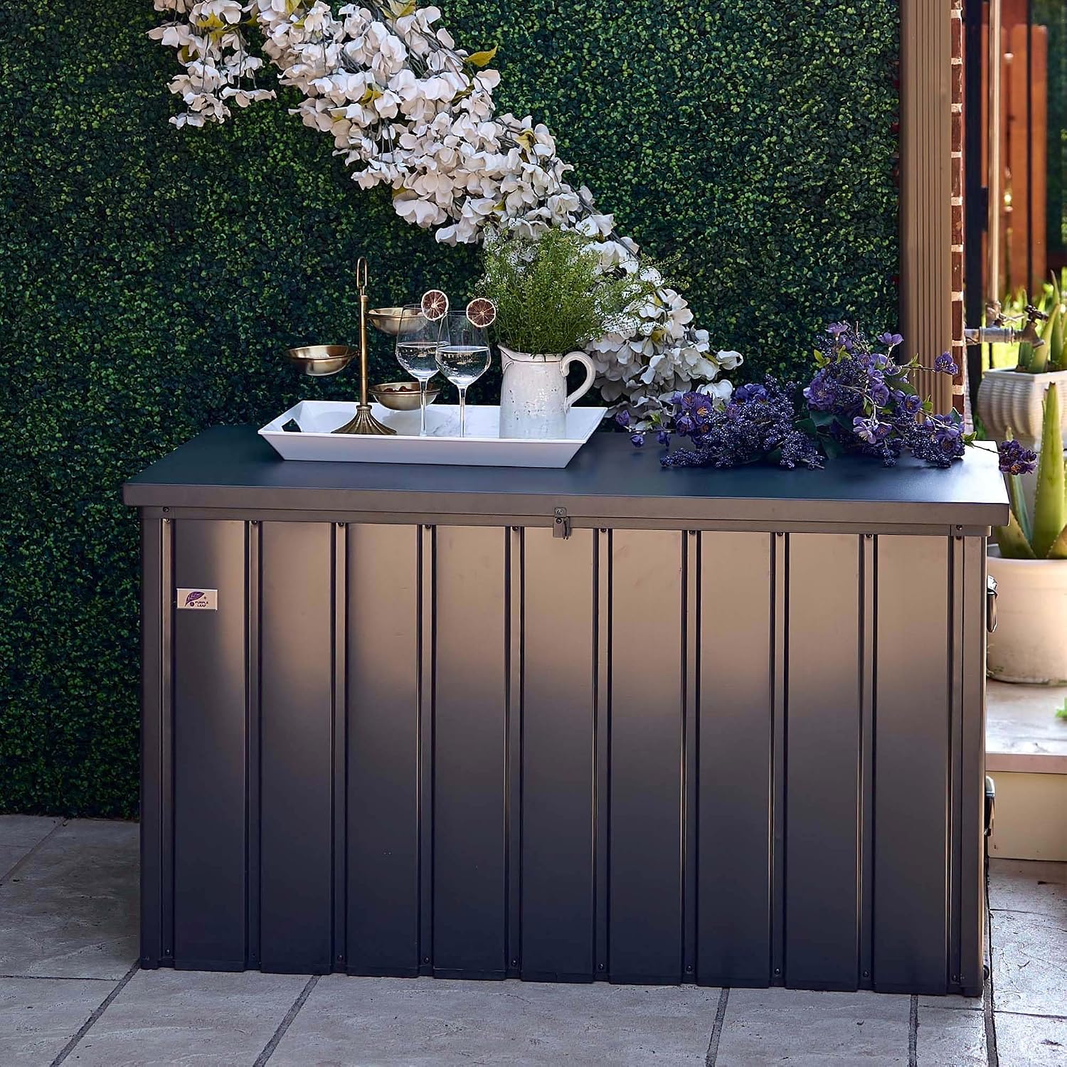 PURPLE LEAF Outdoor Deck Box 120 Gallon Waterproof Lockable Storage Box Container with Lid Deck Organization for Patio Cushions Side Table Pool Accessories Garden Tools, Gray