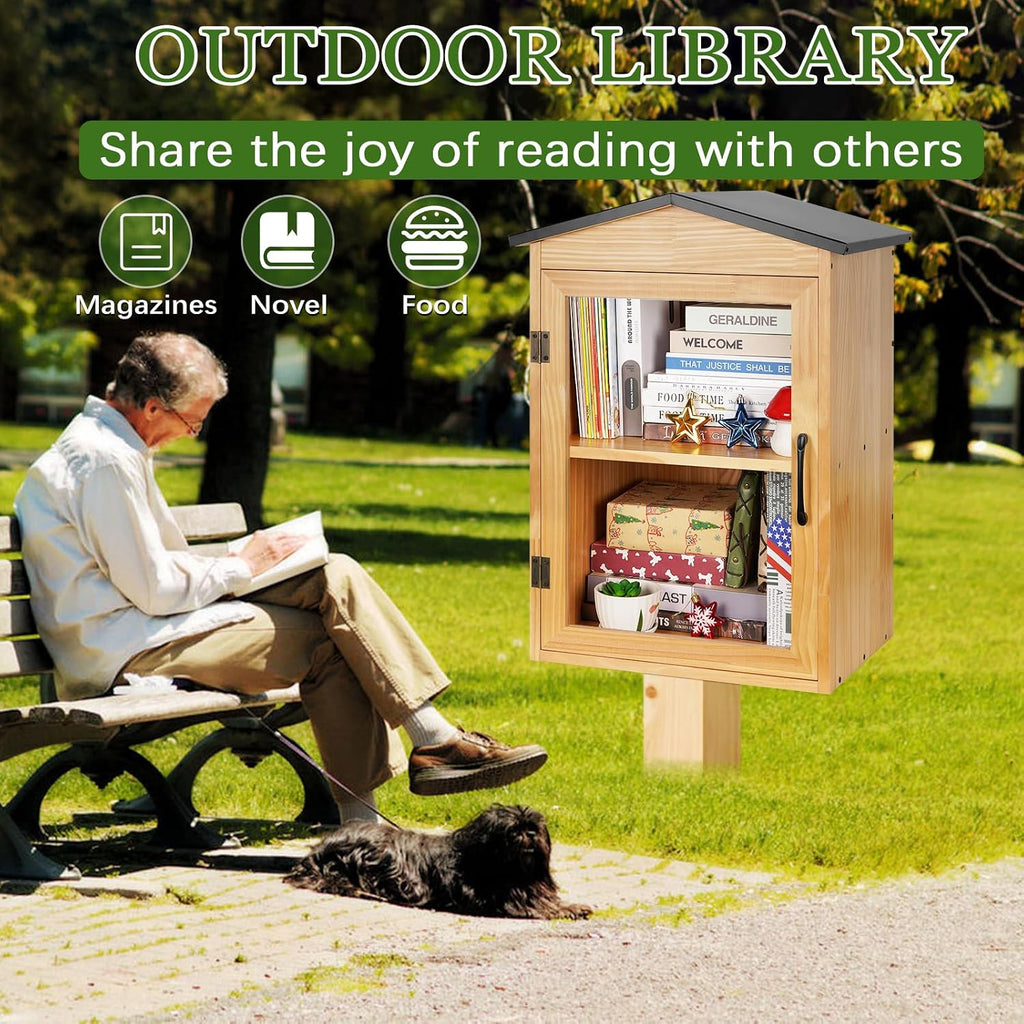Outdoor Library Outdoor Book Box Storage Wooden Cabinet Little Literature Box for Neighborhoods Community and Schools Sharing Books, Flyers, Newspapers, Food and Art(C)