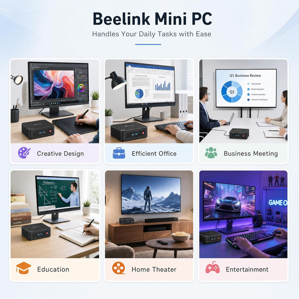 Beelink SER5 Mini PC with AMD Ryzen 5 5625U (6C/12T, 7 CUs GPU 1800MHz), 16GB 3200MHz DDR4 500GB SSD, Mini Desktop Computers Support 2.5 Inch HDD Expend/4K Output/2.5G LAN/WiFi 6/BT5.4 Home/Office