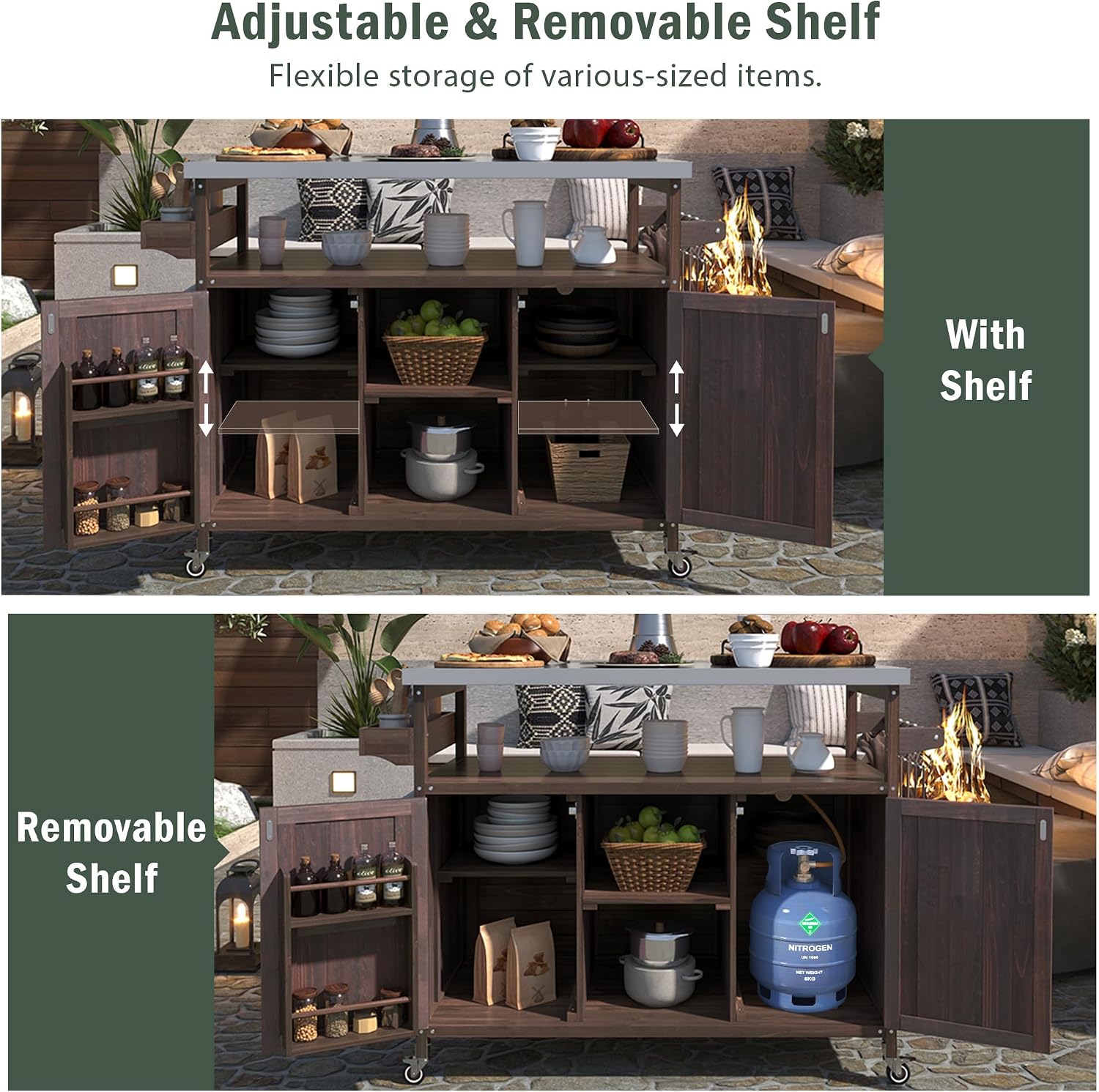 50.25' W Grill Cart with Stainless Steel Tabletop - Outdoor Storage Cabinet for BBQ, Bar Patio Kitchen Island with Ample Storage and Lockable Wheels