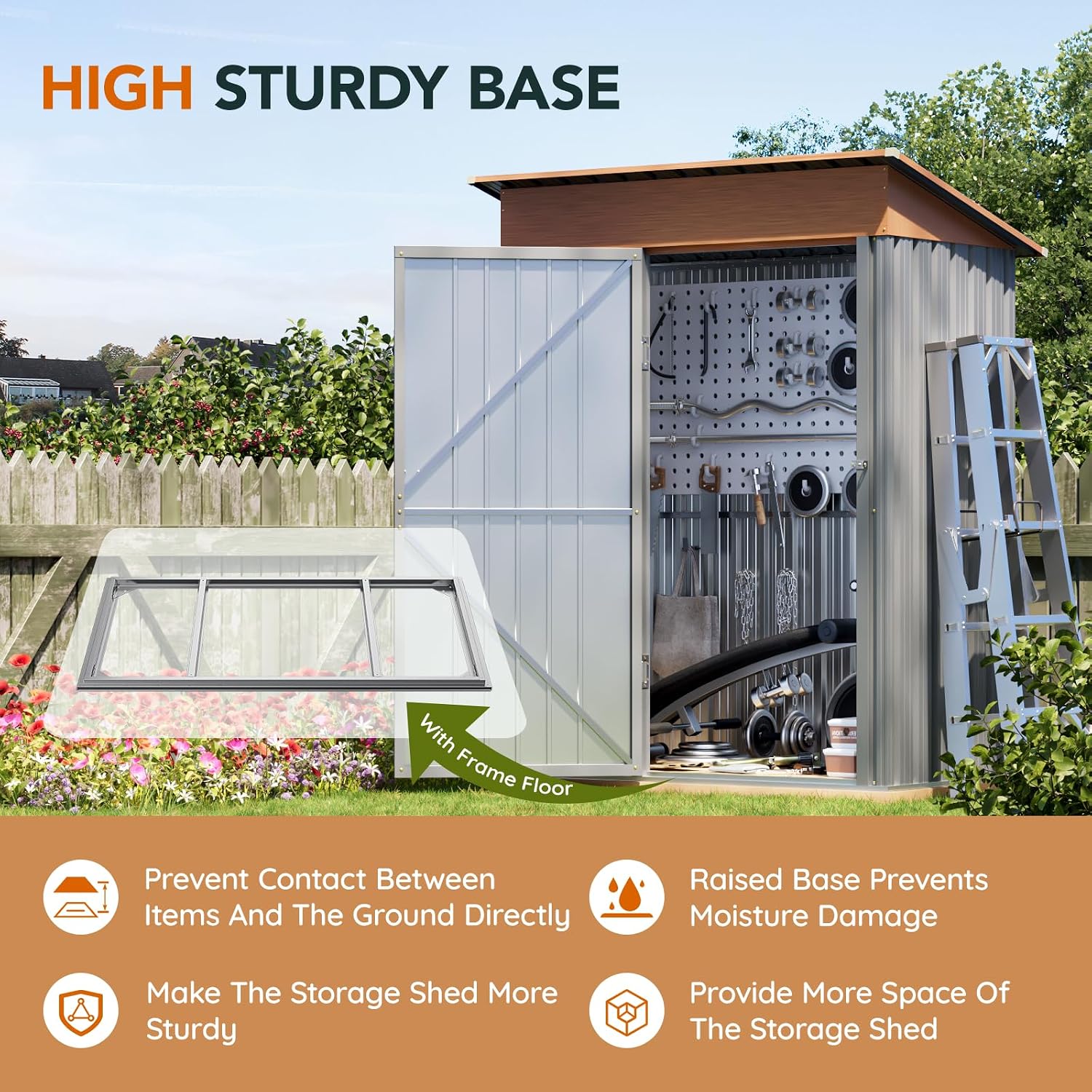Verdeluxe 5x3FT Multi-Used Shed & Outdoor Storage Shed with Floor Frame, Lockable Doors, Compact Metal Tool Shed for Garden, Backyard, Patio, Utility, and Various Storage(Matte Gray)
