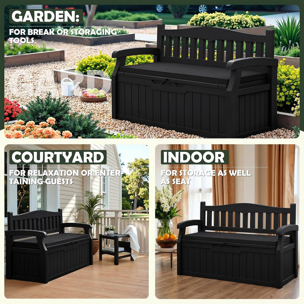 Flamaker 80 Gallon Storage Bench with Cushions Outdoor Indoor, Durable All-Weather Seating with Hidden Storage, Lockable Deck Box for Garden, Patio, Poolside (Black)