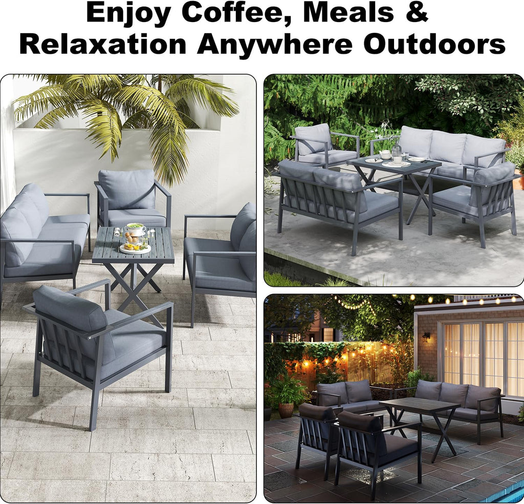 2 PCS All Aluminum Single Seat Sofa Outdoor Patio Single Sofa Chair Weatherproof Leisure Armchair for Garden Backyard Poolside Gray