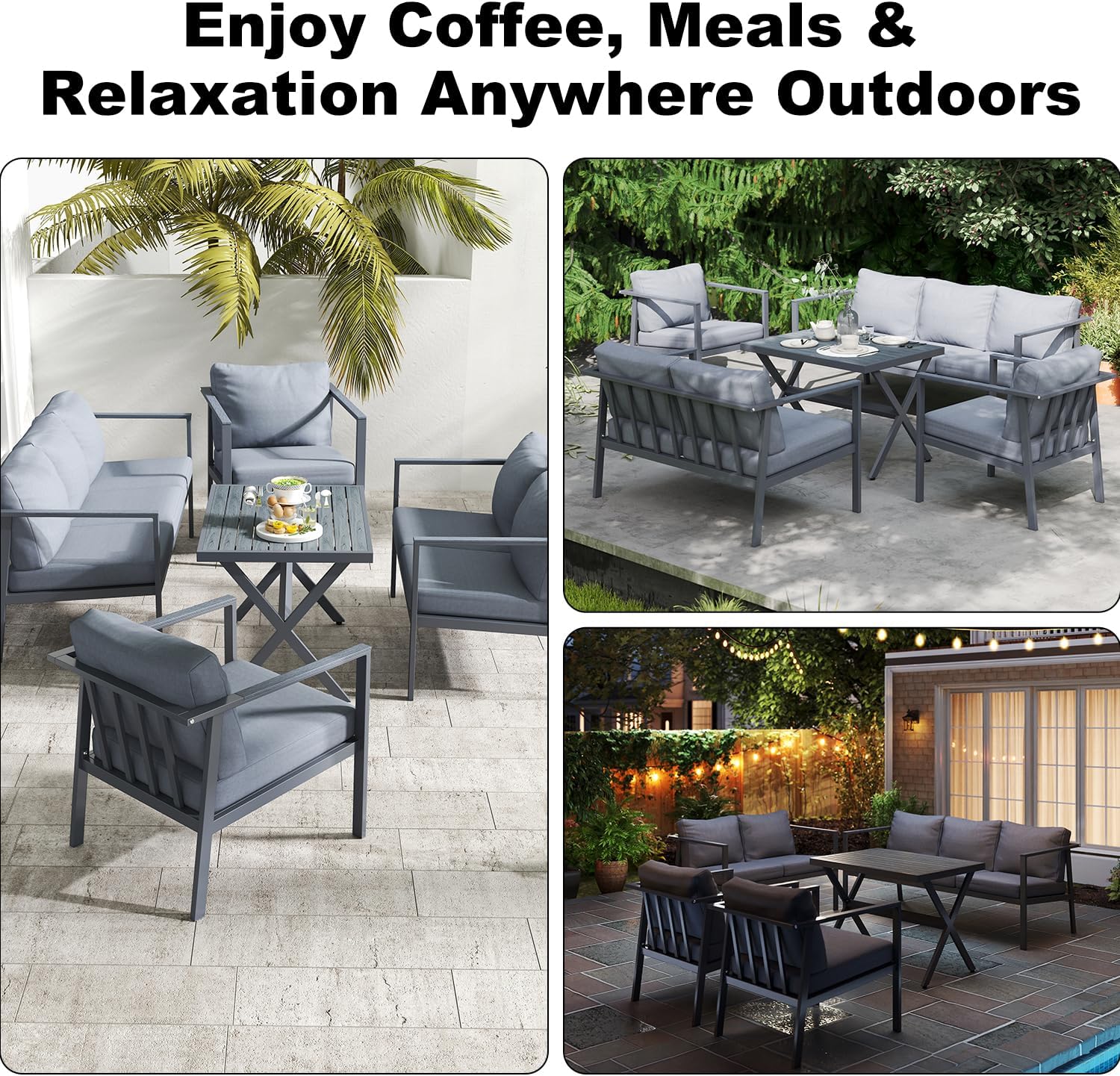 All Aluminum 3-Seater Sofa Outdoor Patio Three Seat Sofa Weatherproof Leisure Couch for Garden Backyard Grey
