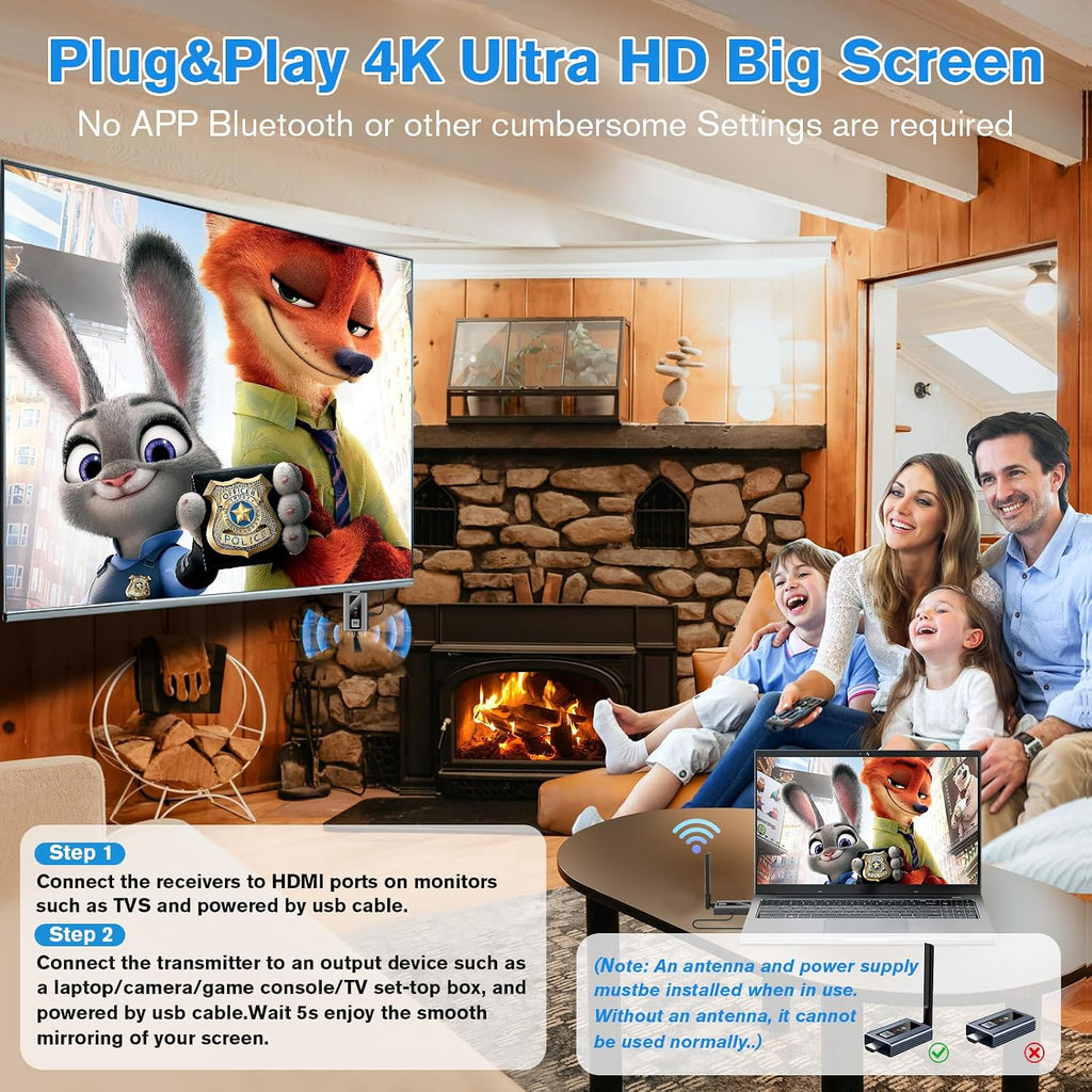 Upgraded Wireless HDMI 4 Receivers and Transmitter with LED Screen, Up to 6 RXs,165FT Plug & Play 1080P HD Output 5.8GHz Extender for TV Box/Laptop/Projector/Camera to Multiple Screens