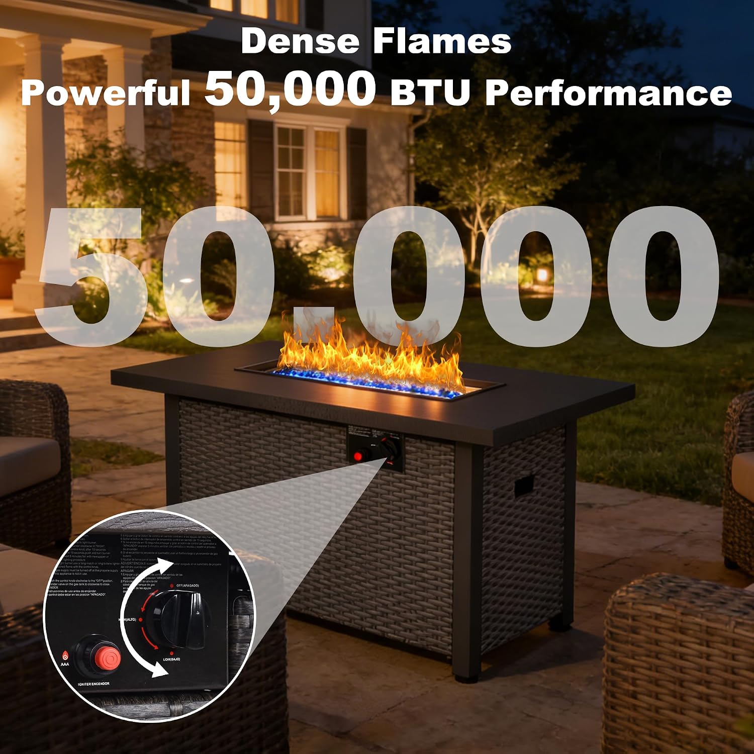 Patio Furniture Set with Fire Pit Table, 7PCS Outdoor Conversation Sets Waterproof Rattan Sectional Sofa with 4' Thickened Cushion Modular Wicker Patio Furniture Set with Glass Top Table (Grey)