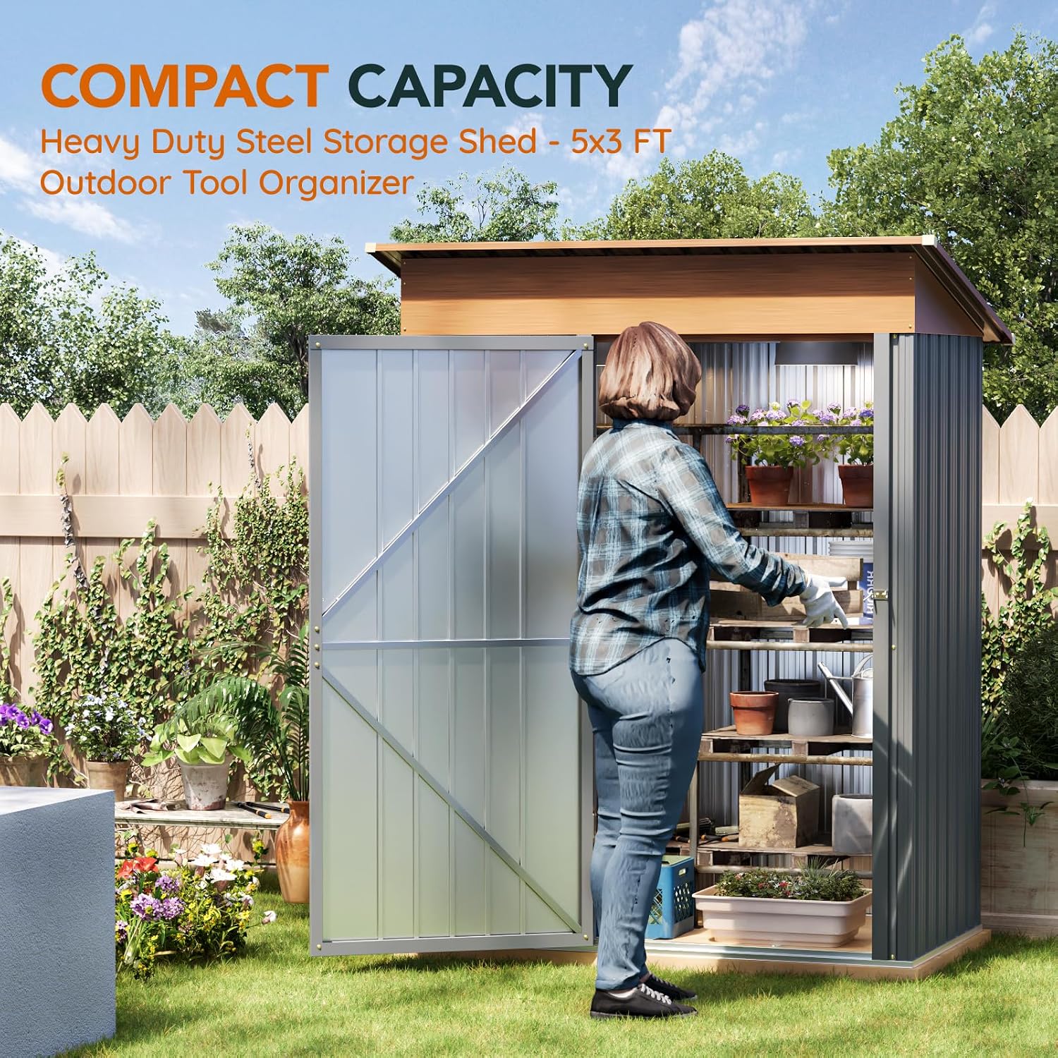 Verdeluxe 5x3FT Multi-Used Shed & Outdoor Storage Shed with Floor Frame, Lockable Doors, Compact Metal Tool Shed for Garden, Backyard, Patio, Utility, and Various Storage(Matte Gray)