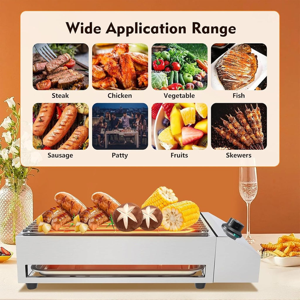 2600W Commercial Electric Grill, Smokeless Indoor Grill with Removable Baking Pan, Adjustable Temperature 50-300℃, Rapid Heating, Easy To Clean and Carry for Restaur