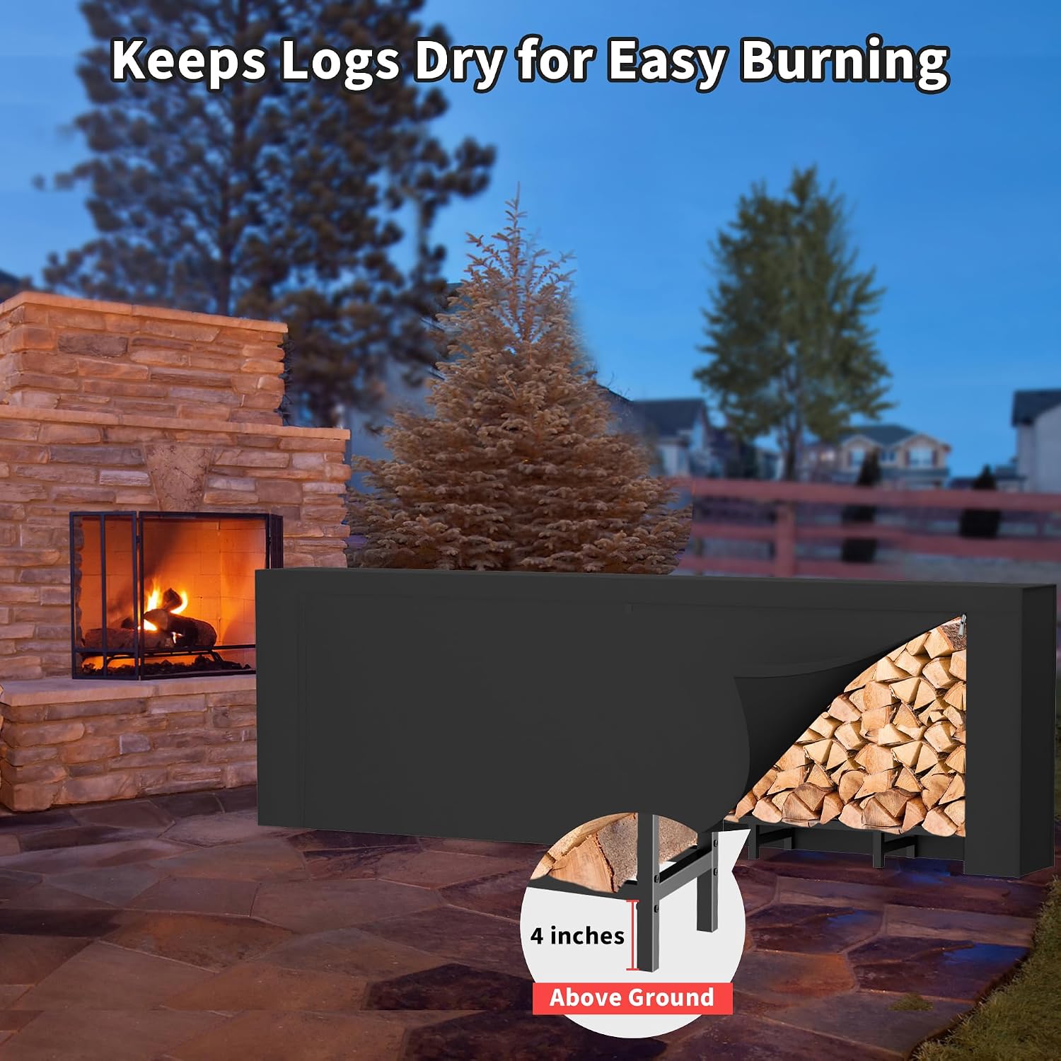 DIAMONDFORGE 8ft Firewood Rack Outdoor with Cover, Heavy Duty Fire Wood Stand, Metal Firewood Rack Indoor, Firewood Holder Storage, Log Wood Pile Racks Stand for Patio, Garden, Backyard, Matte Black