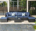 AECOJOY 7 Piece Outdoor Patio Furniture Set, Outdoor Sectional Conversation Furniture Chair with Coffee Table, Patio Sectional for Backyard, Garden(Navy Cushions and Black Rattan)