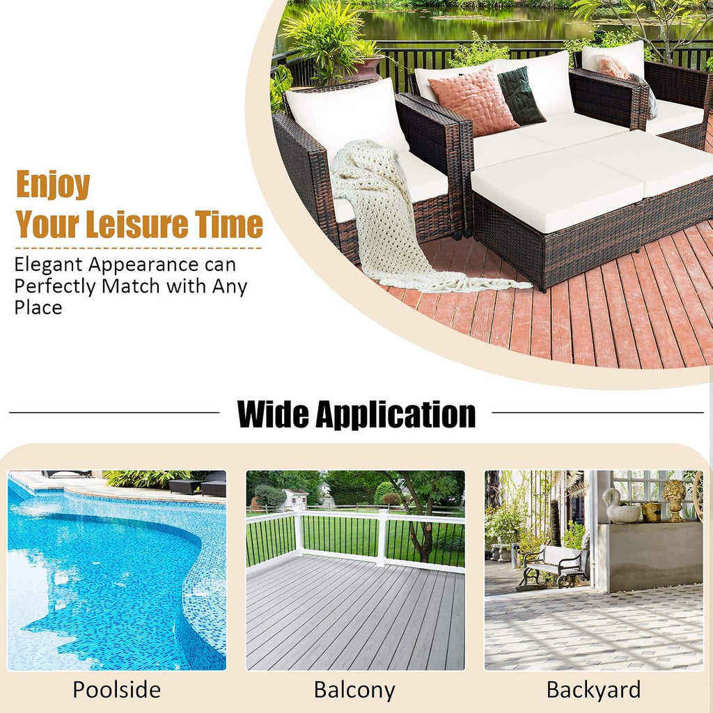 Tangkula 5 Pieces Rattan Patio Furniture Set, Outdoor Sectional Wicker Sofa Set with Loveseat, 2 Single Sofas, 2 Ottomans & Removable Cushion, Outside Daybed Sofa for Yard, Garden, Poolside, Off White