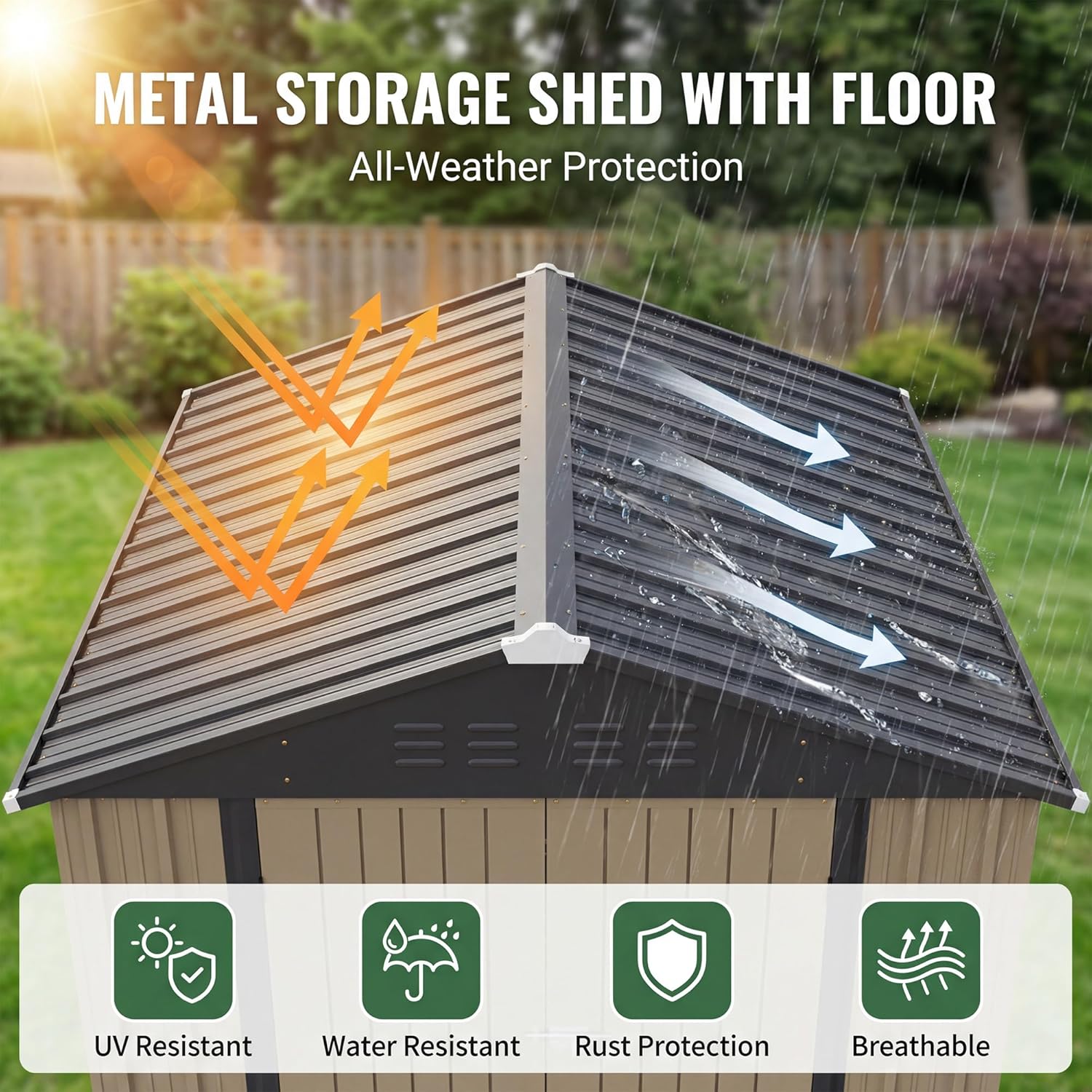 Patiowell 6x4 FT Outdoor Storage Shed with Floor Frame, Metal Garden Patio Sheds with Sloping Roof and Lockable Door, Waterproof Steel Tool Shed for Backyard Garden Lawn, Brown