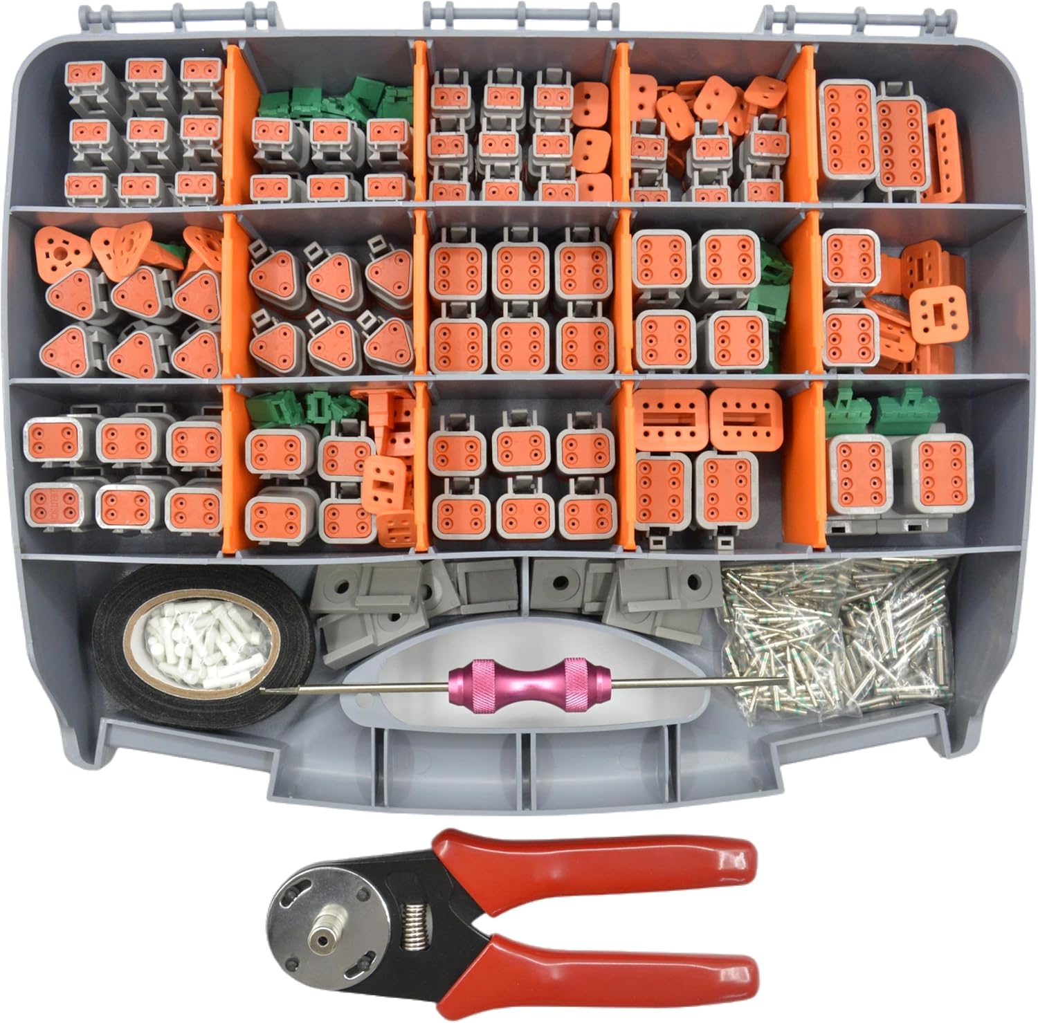 482 PCS DT Deustch Connector Kit, 2 3 4 6 8 12 Pin Waterproof Automotive Electrical Connectors, Including Deutsch Crimping Tool, Removal Tool, 16# Solid Contacts