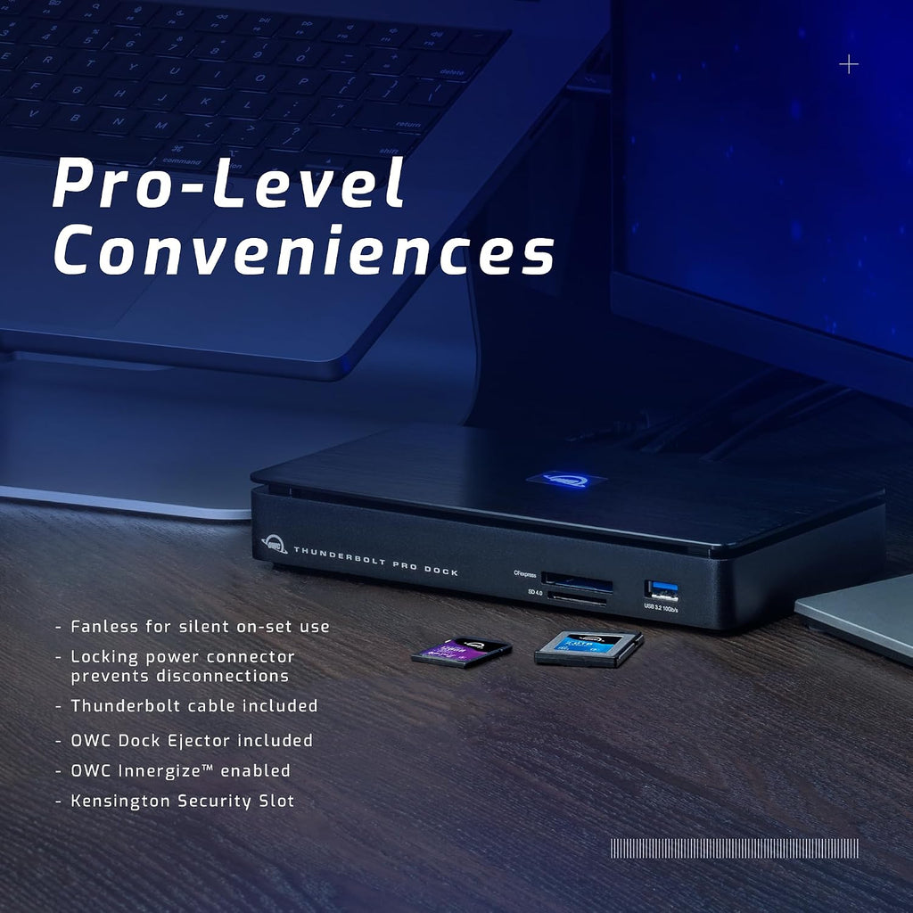 OWC 10-port Thunderbolt Pro Dock, 85W charging, Dual Thunderbolt 40 Gb/s (USB-C), USB-C and (3) USB Type A 10Gb/s, DisplayPort, 10GbE, CFexpress, SD, Single 8K or Dual 6K 60Hz Displays, For Mac and PC