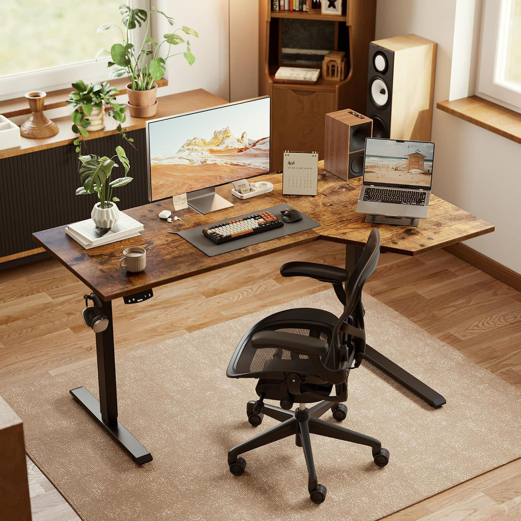 Agilestic Electric Standing Desk, Height Adjustable Desk, 48 x 28 Inch Sit Stand up for Work Office Home, L Shaped Ergonomic Rising Computer Table with Memory Preset, Rustic Brown