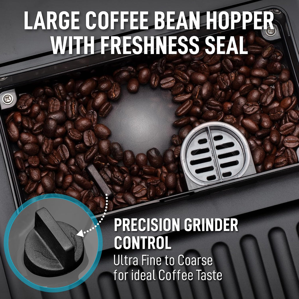 Zulay Kitchen Magia Clasica Automatic Espresso Machine with Built-In Grinder, Touch Panel Coffee Maker, Steam Wand Milk Frother, Adjustable Strength, Self-Cleaning, Black & Copper (13' x 17.7' x 9.4')