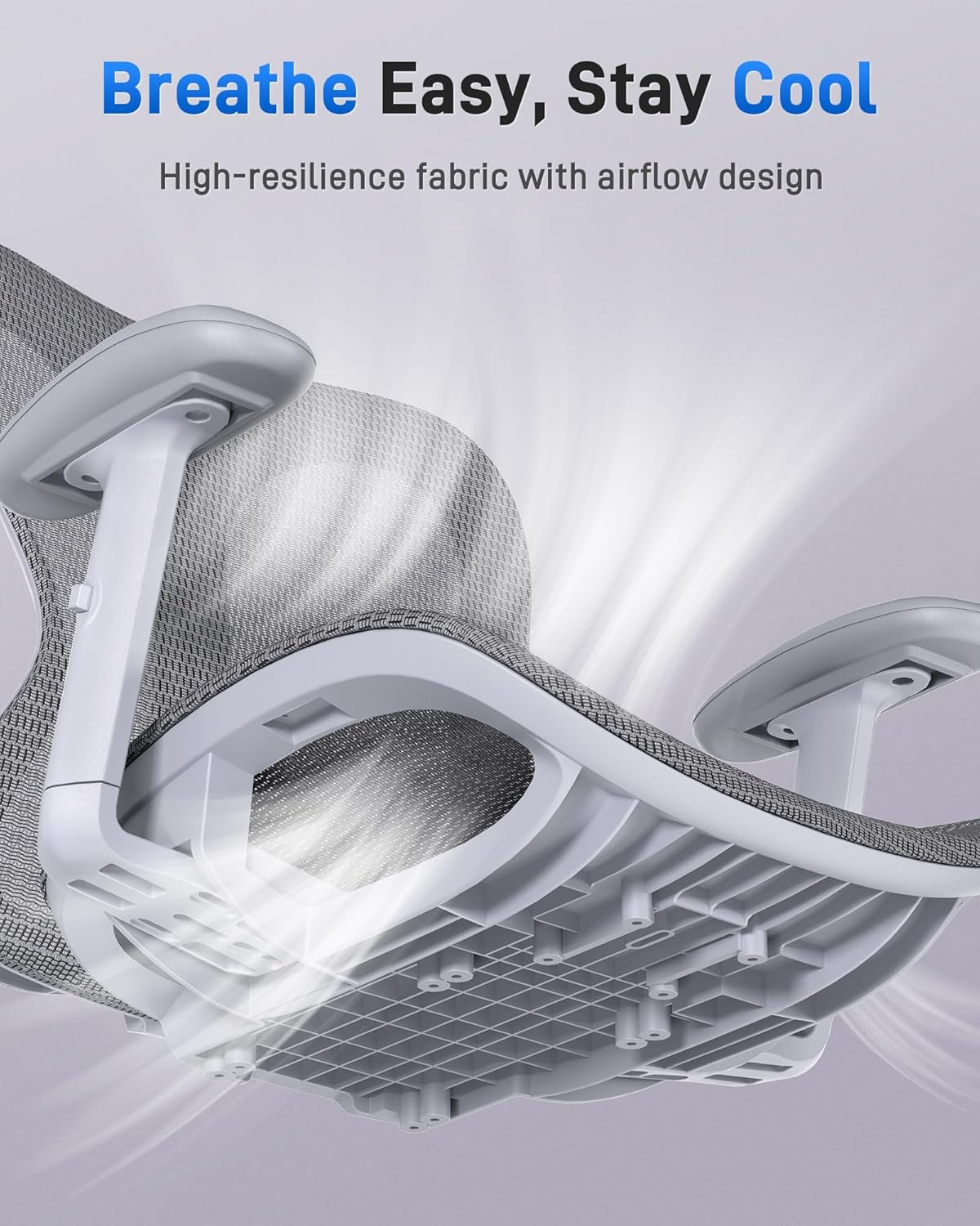 amseatec Ergonomic Office Desk Chair, Comfortable Computer Gaming Chair, Breathable Mesh Back & Seat, Adjustable Armrest & Headrest, Lumbar Support, Butterfly Design for Home Office, Gray