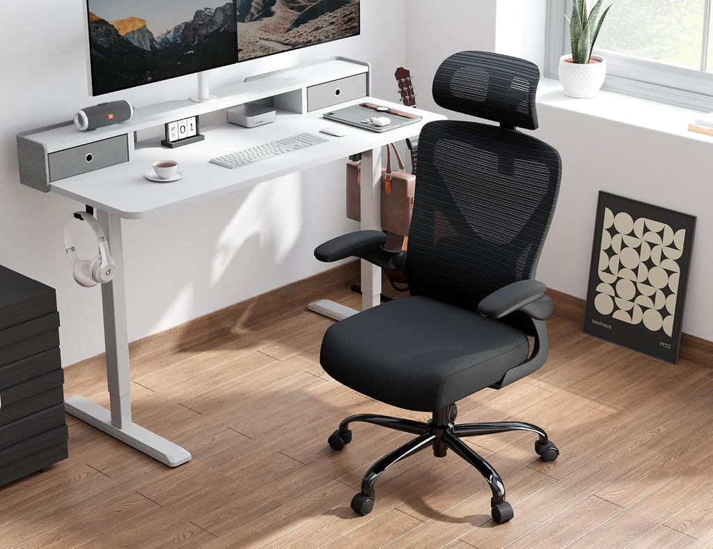 Ergonomic Office Chair - X-Shaped Computer Desk Chair Comfy, Gaming Chair, Office Chair with Lumbar Support, Mesh Office Chairs with Headrests, Desk Chair for Long Hours, Black Silver, Pack of 8
