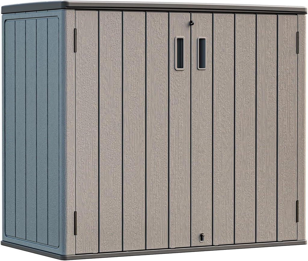 HOMSPARK Outdoor Storage Shed 37 Cu.Ft, All-Weather Resistant Resin Garden Sheds & Outdoor Storage Clearance with Floor, Double-Layer Plastic Tool Sheds for Patio, Garden & Lawn (Shallow Brown)