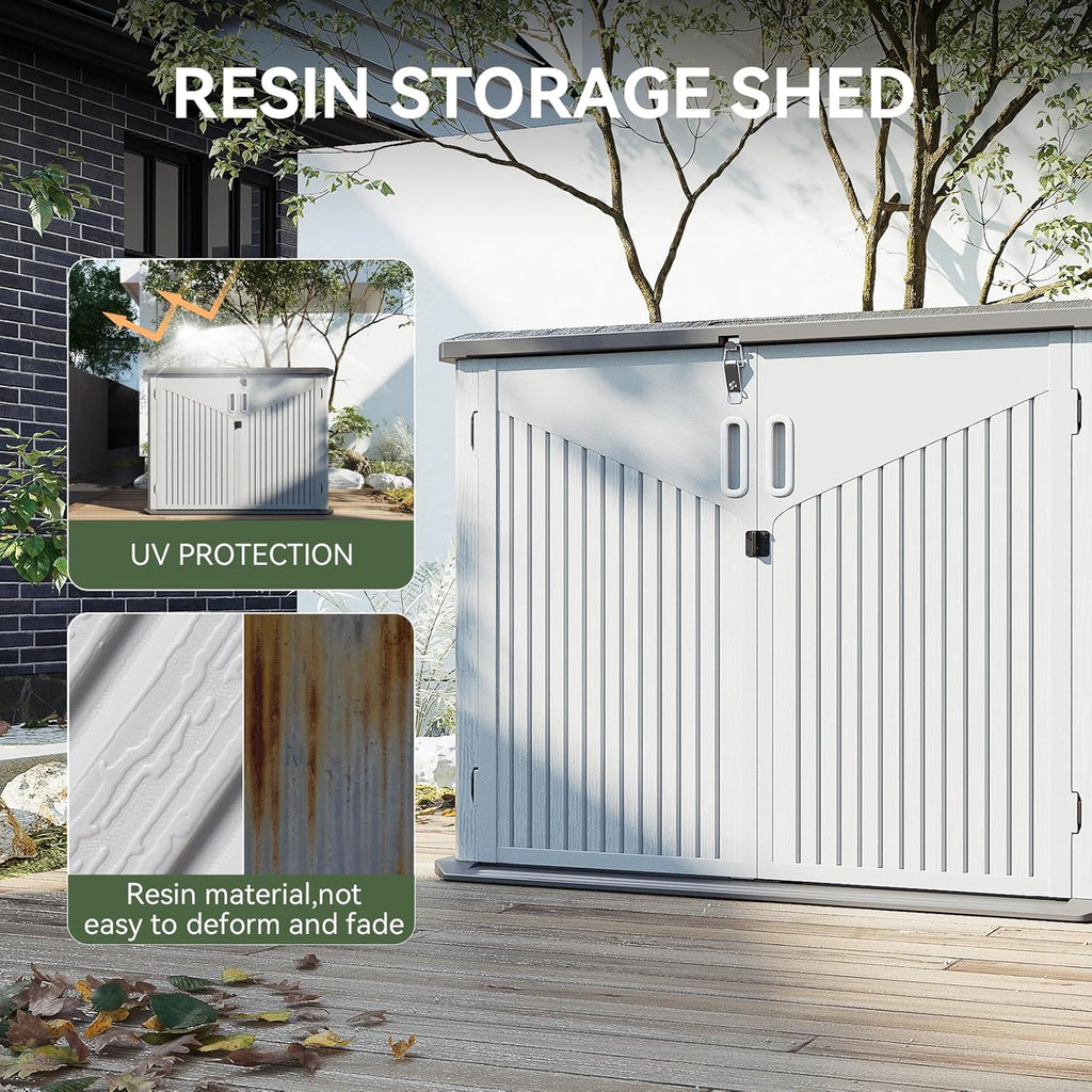 Aoxun Outdoor Storage Shed, 35 Cu.Ft Vertical Storage Sheds Outdoor with Floor, Outdoor Waterproof Storage Cabinet for Garage Storage, Pool Storage, Bike Shed, Garden Shed (White)