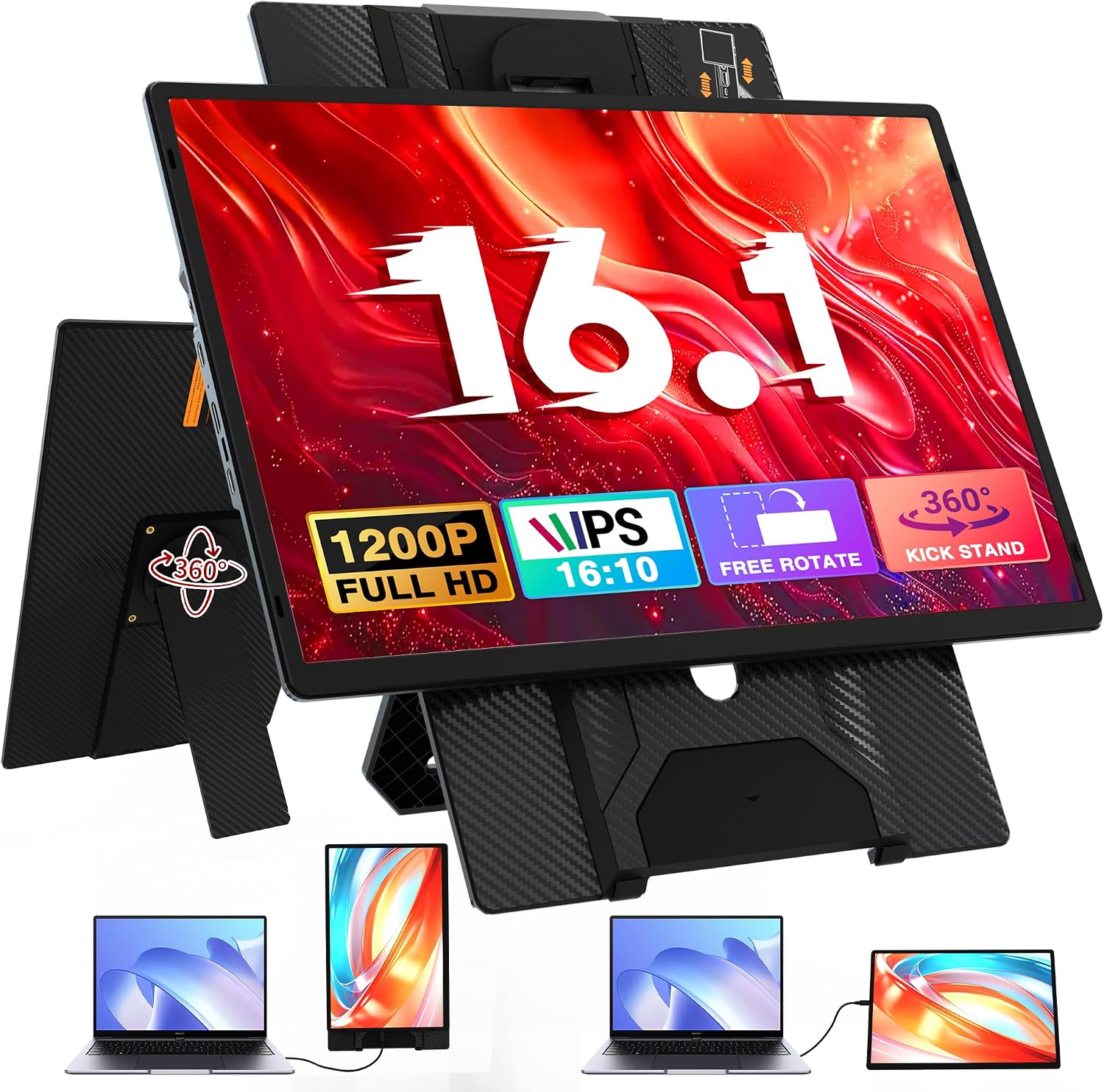 CIDETTY Laptop Screen Extender Portable Monitor, Dual 16.1' 1080P FHD IPS Screen, Detachable Monitor Extender for Laptop, Fit for 13-17' Laptops, Compatiable with Windows/Mac/Chrome/Android