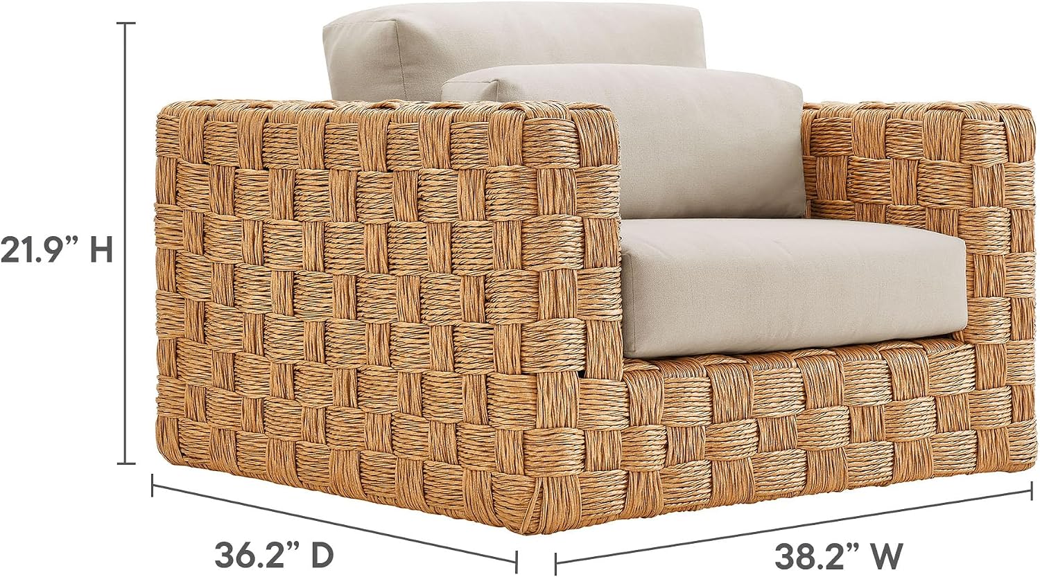 Modway Thames 4 Piece Outdoor Patio Furniture Set in Natural Light Gray - Wicker Rattan Conversation Set with Loveseat, Armchairs, and Coffee Table - All-Weather Deep Seating Backyard Collection