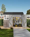 GarveeLife 6x8 ft Outdoor Storage Shed, Metal Garden Tool Shed with Updated Frame Structure, Lockable Doors and Windows, Ideal for Backyard Garden Patio Lawn, Brown