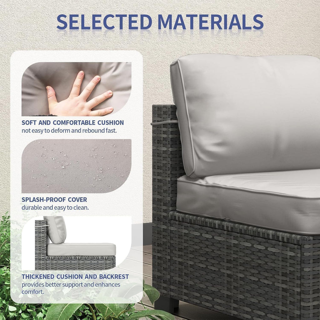 GarveeLife 7 Pieces Patio Furniture Set, Rattan Sectional Patio Sofa Set with 4 Sofas and One Coffee Table, Modular Outdoor Conversation Sofa Set for Garden, Backyard, Porch, Grey