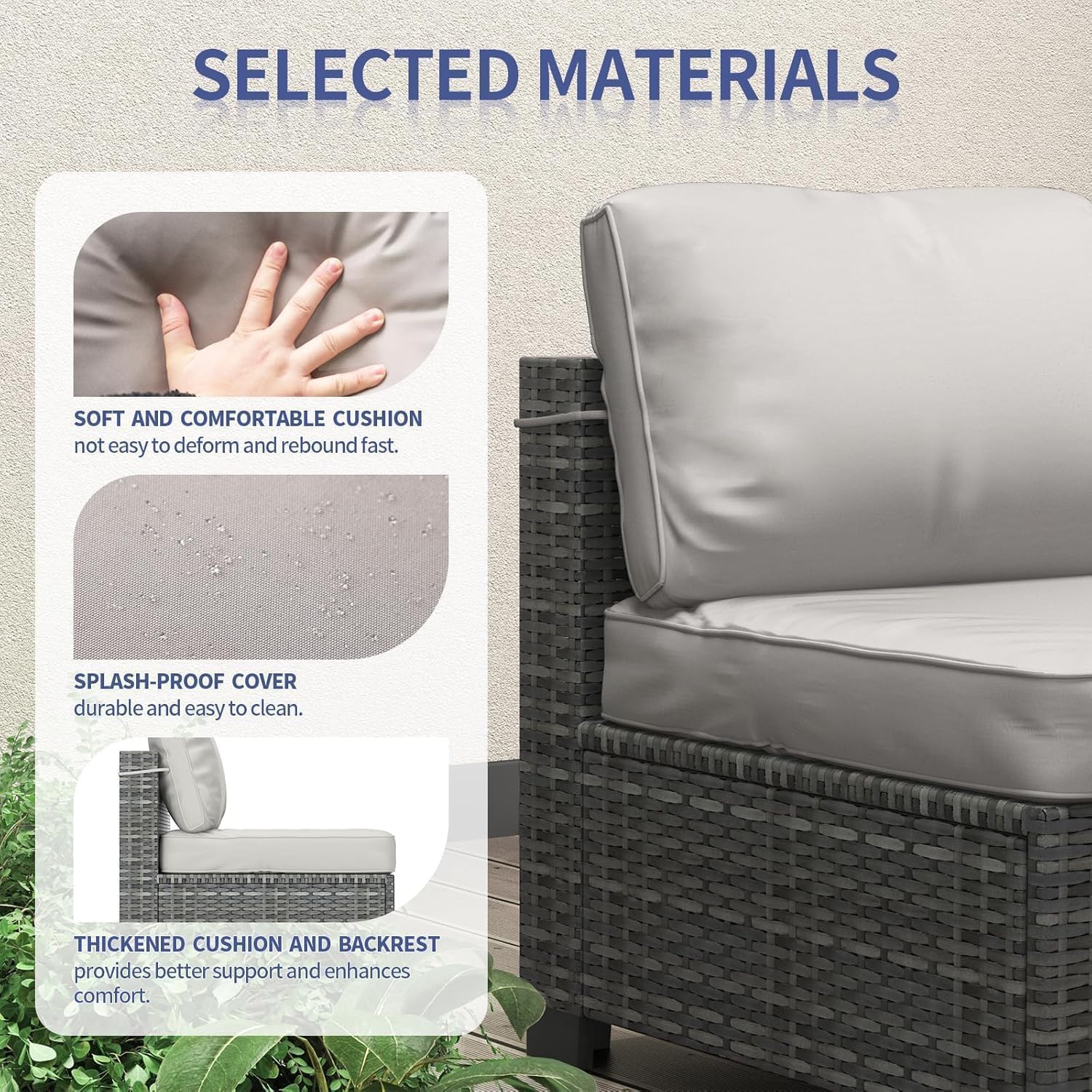 GarveeLife 7 Pieces Patio Furniture Set, Rattan Sectional Patio Sofa Set with 4 Sofas and One Coffee Table, Modular Outdoor Conversation Sofa Set for Garden, Backyard, Porch, Grey
