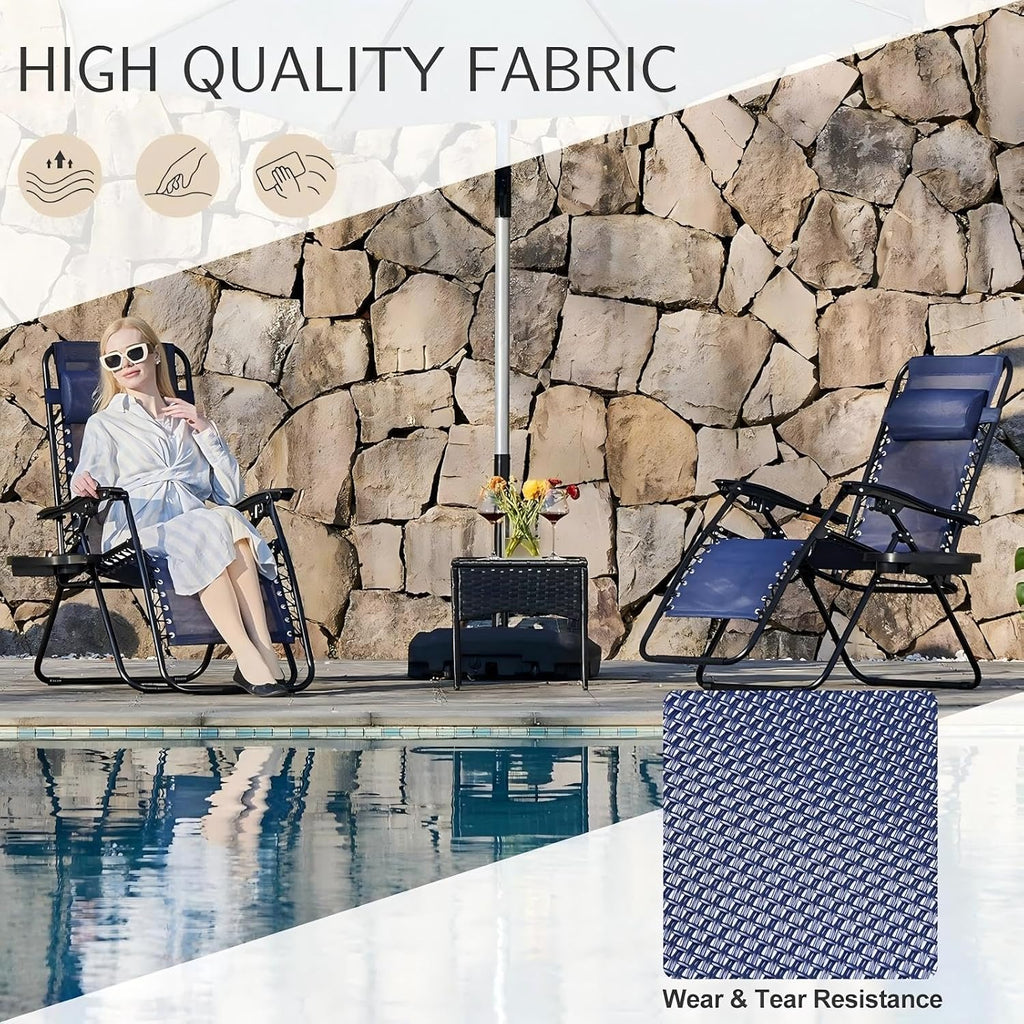 Sweetcrispy Zero Gravity Chairs, Set of 4 Portable Recliner Beach Camping Patio Outdoor Folding Lounge Chair with Cup Holder Trays and Adjustable Pillow for Poolside, Garden, Backyard, Lawn (Blue)