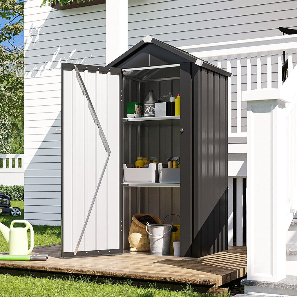 Aoxun Vertical Metal Tool Cabinet 2.5x2FT, 21 Cu.Ft Weatherproof Outdoor Storage Shed with Floor & Adjustable Shelves, Space-Saving Design for Garden, Garage, Patio