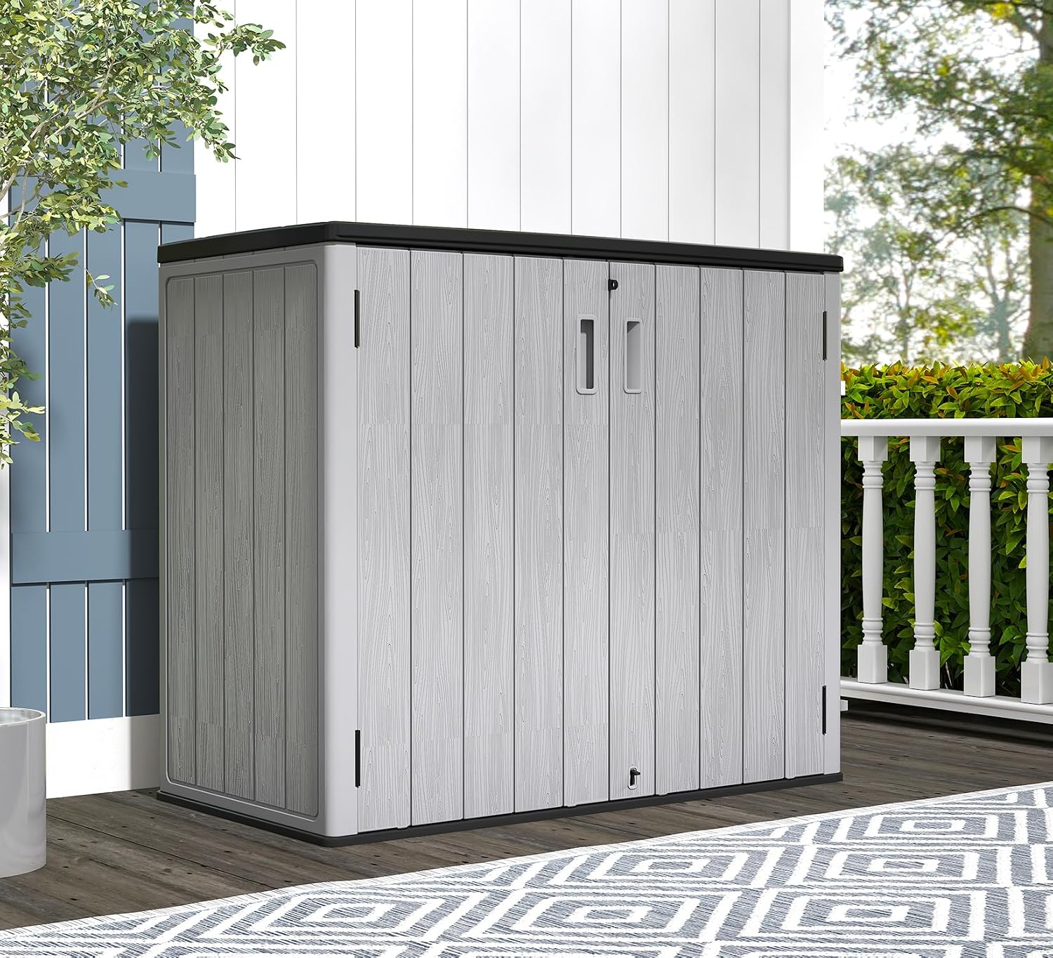 ZZM 37 Cu.ft Outdoor Storage Cabinet with One Tool Kit, Horizontal Storage Shed for Garage, Bike, Garbage Cans, Garden Accessories