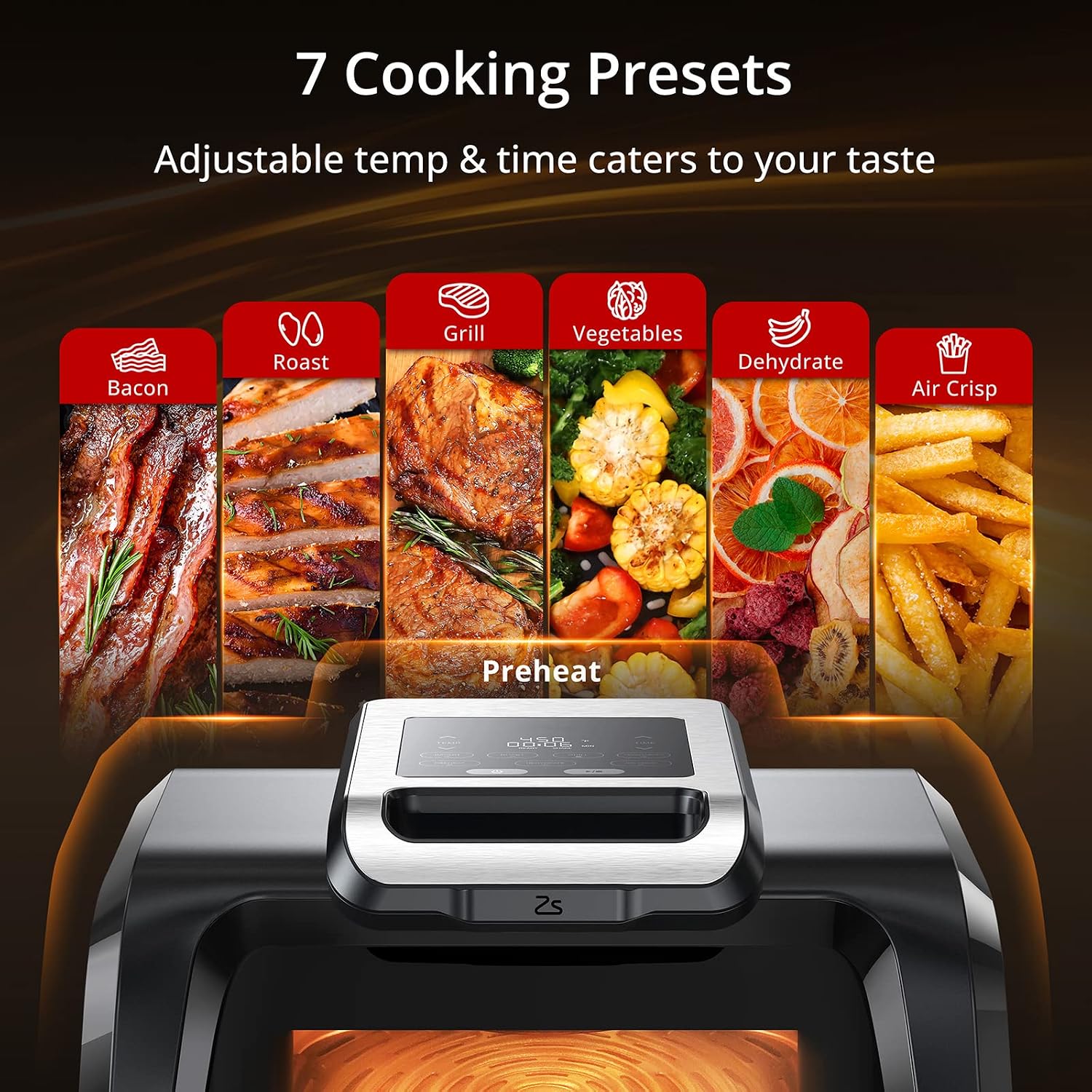 Indoor Grill Air Fryer Combo - 7-in-1 Smokeless Electric Air Grill with See-Through Window, Non-Stick Removable Plates, Even Heat, and Silicon Tongs - 4Qt, 1750W, Up to 450°F
