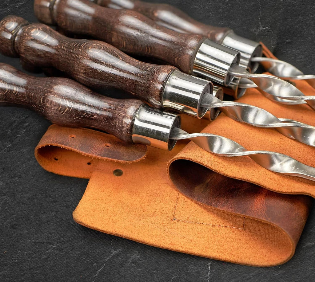 Outdoor Grill Barbeque Grill Accessories - Grill Skewers Set with Case - Premium Barbecue Tool Sets Grilling Supplies - Outdoor Grilling Accessories BBQ Supplies - Set Asgard Light Brown