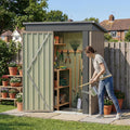 Devoko 5 x 3 FT Storage Sheds with Floor Frame, Waterproof Garden Tool Shed with Lockable Door, Outdoor Metal Small Shed for Backyard Patio Lawn, Brown