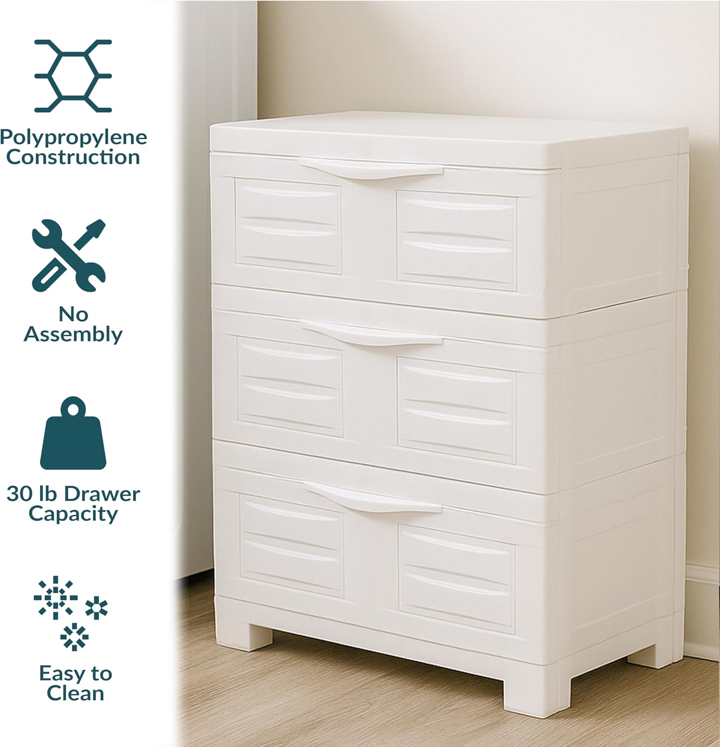 Sunnydaze 29.5' H 3-Tier Storage Cabinet with Drawers - Resin Storage Drawers Organizer - for Garage, Office, Home, Laundry Room - Speckled White