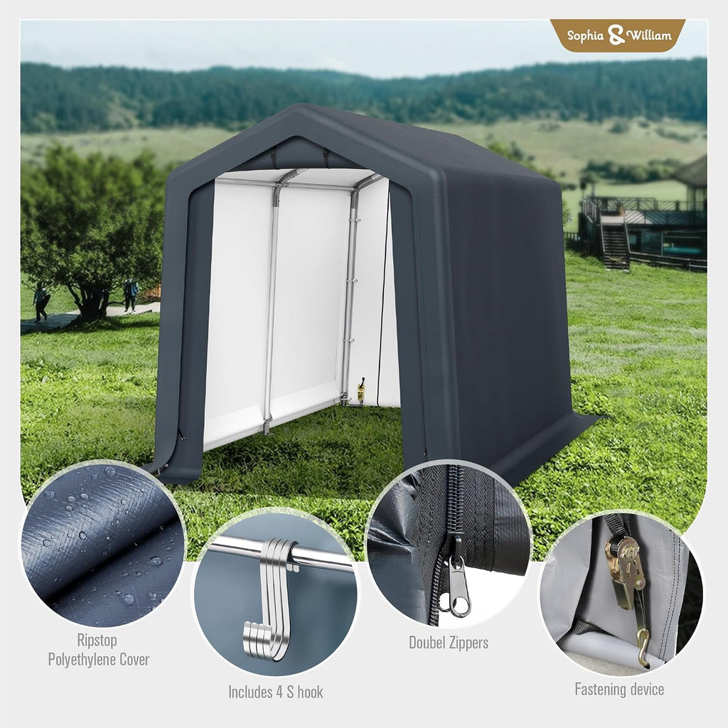 Sophia & William Outdoor Storage Shed,Carport 6x10 ft Heavy Duty, Portable Garden Yard Car Port Shelter Storage Tent Garage with Roll Up Doors and Ventilation, Grey